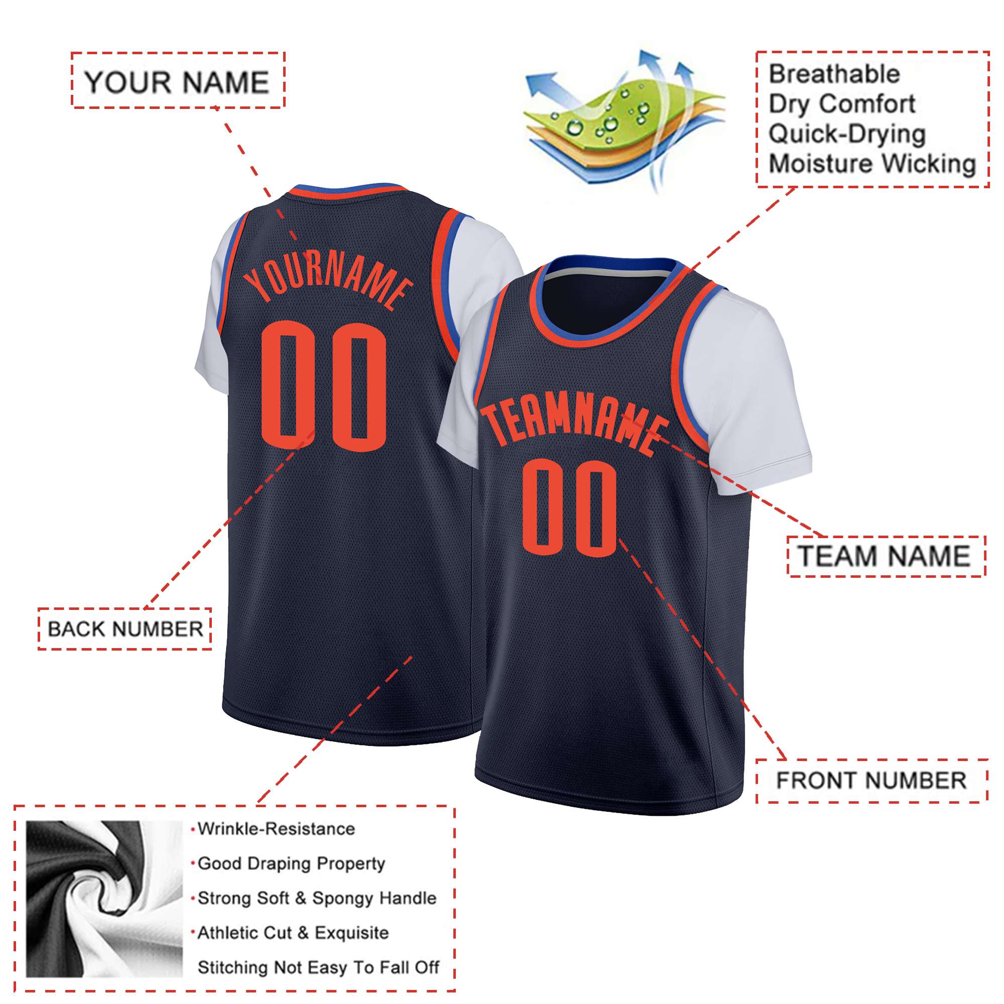 Custom Black Orange Classic Tops Basketball Jersey