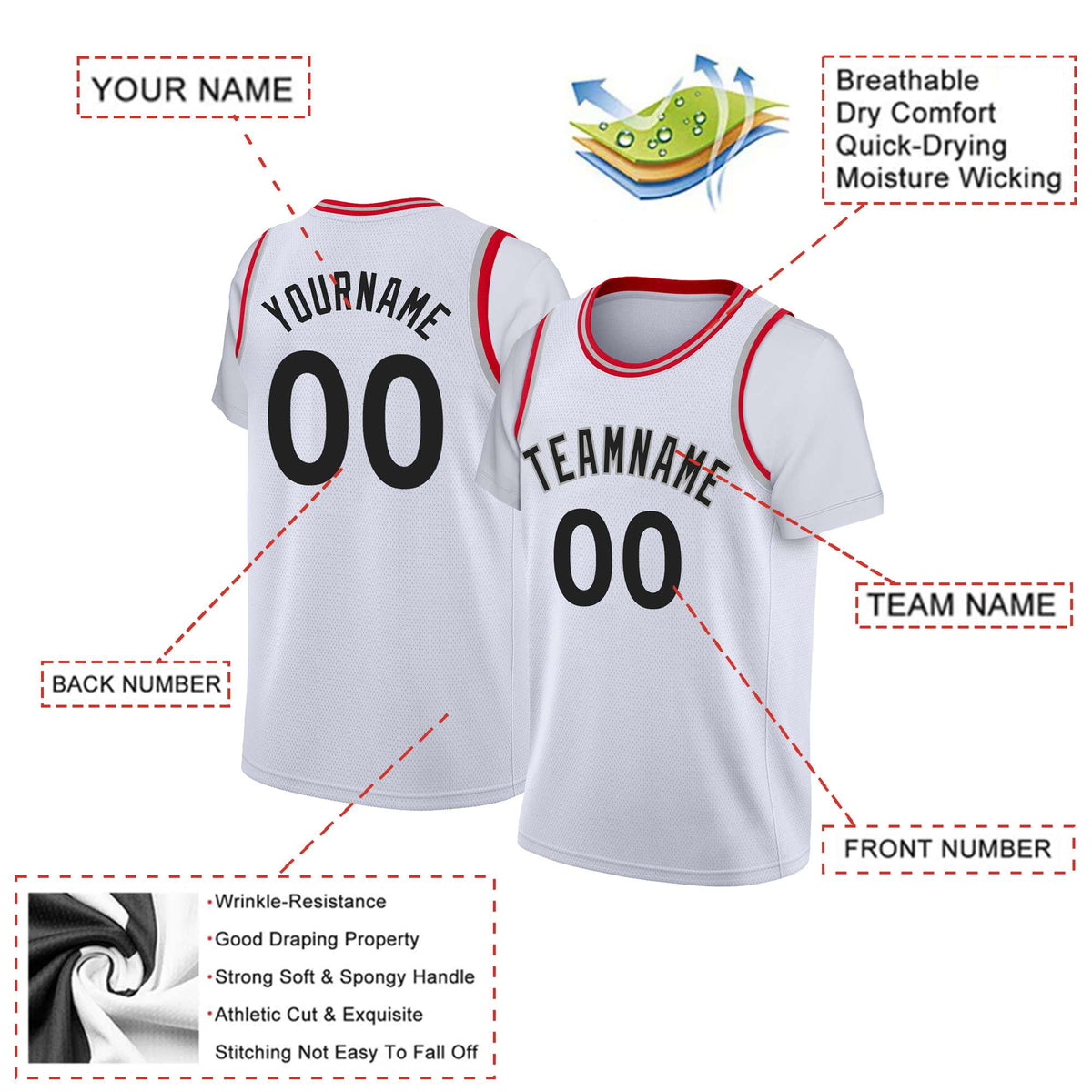 Custom White Black Classic Tops Basketball Jersey