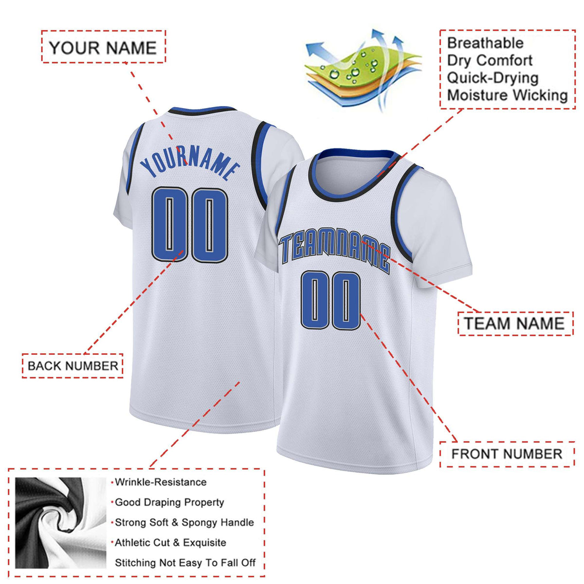 Custom White Blue Classic Tops Basketball Jersey