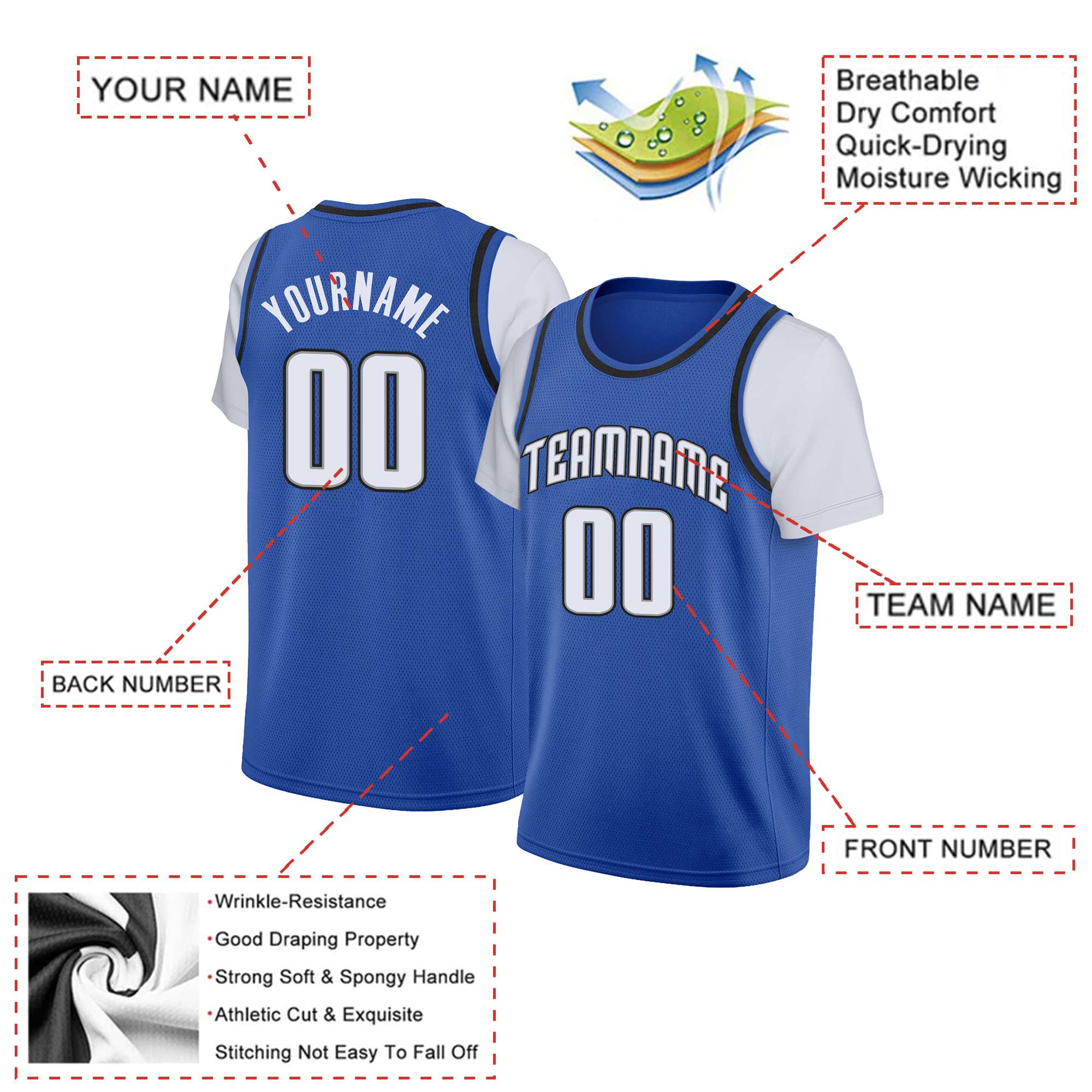 Custom Blue White Classic Tops Basketball Jersey