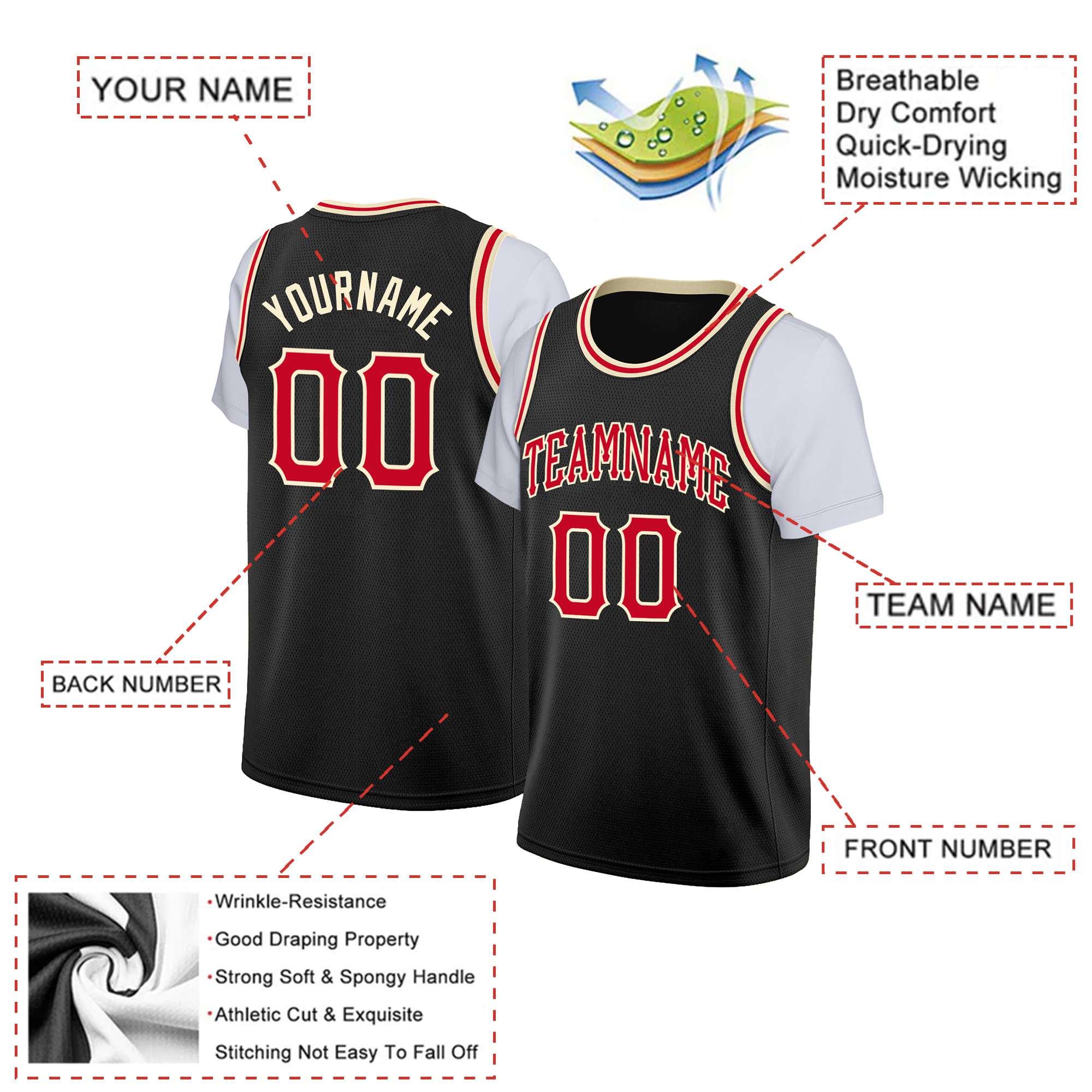 Custom Black Red Classic Tops Basketball Jersey