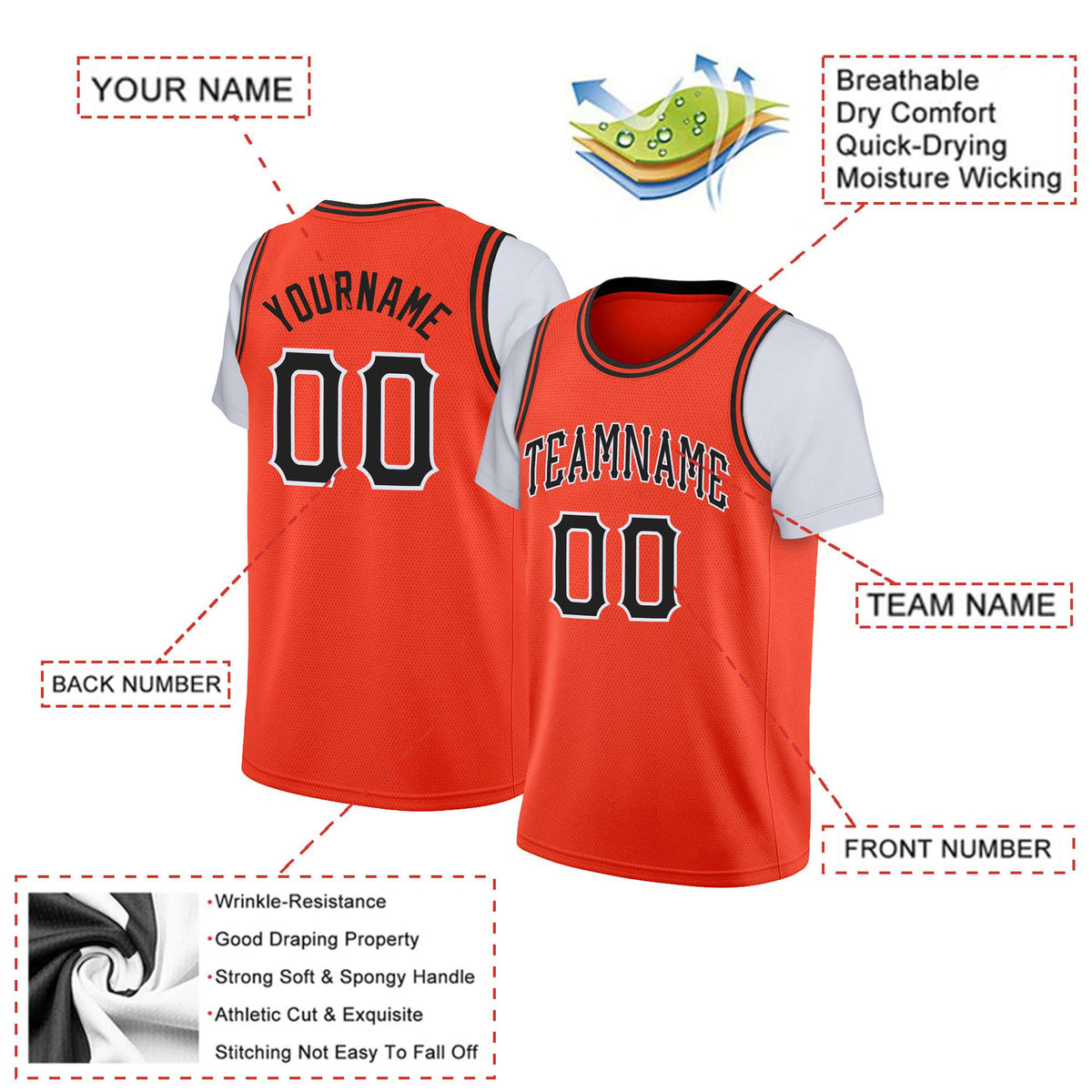 Custom Orange Black Classic Tops Basketball Jersey