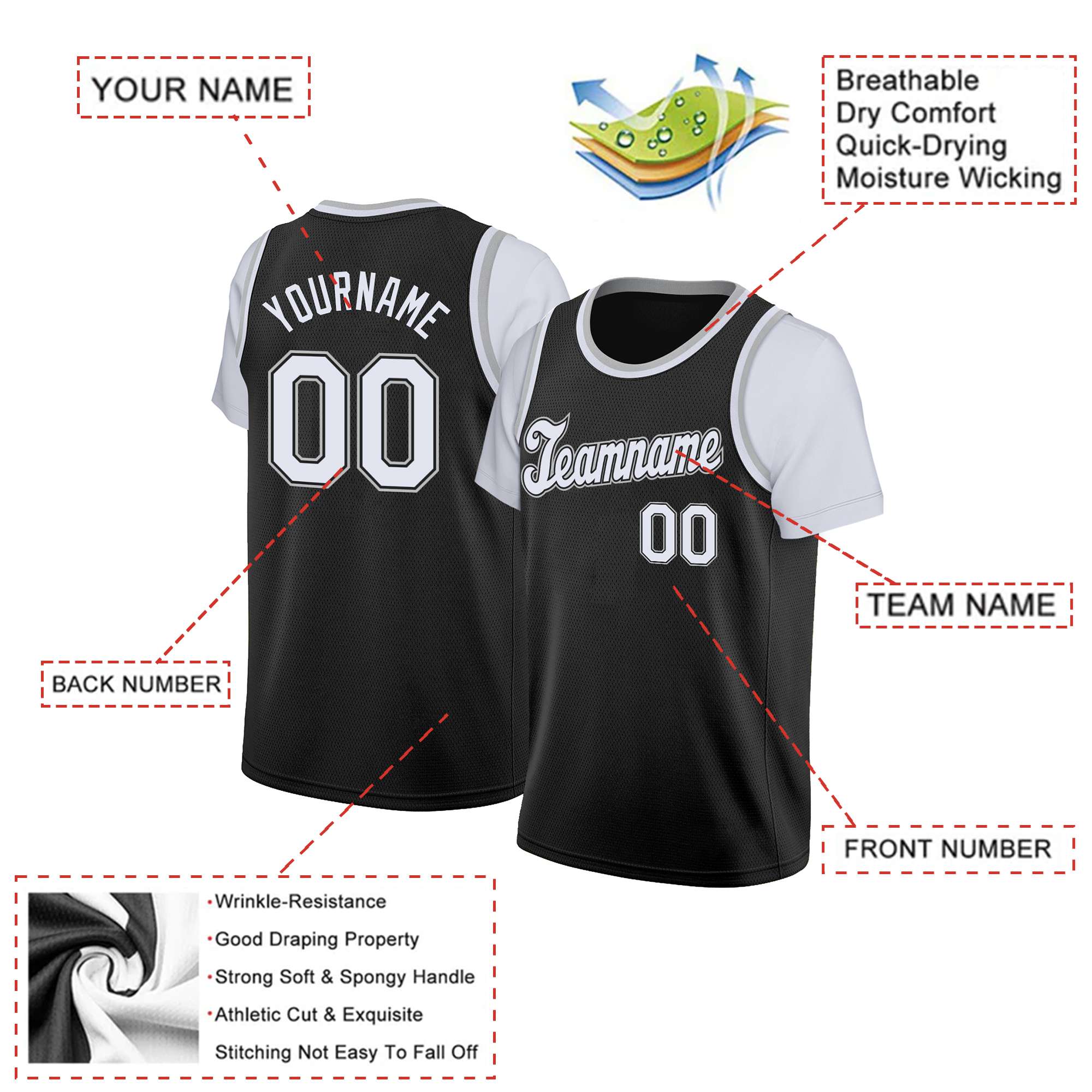 Custom Black White Classic Tops Basketball Jersey