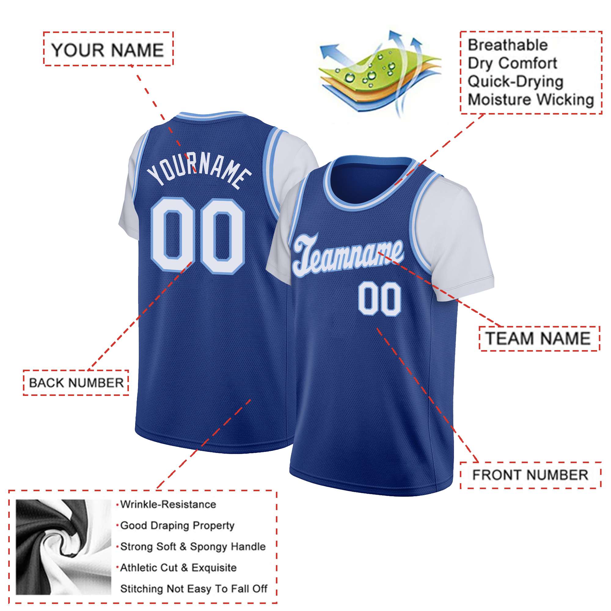 Custom Blue White Classic Tops Basketball Jersey