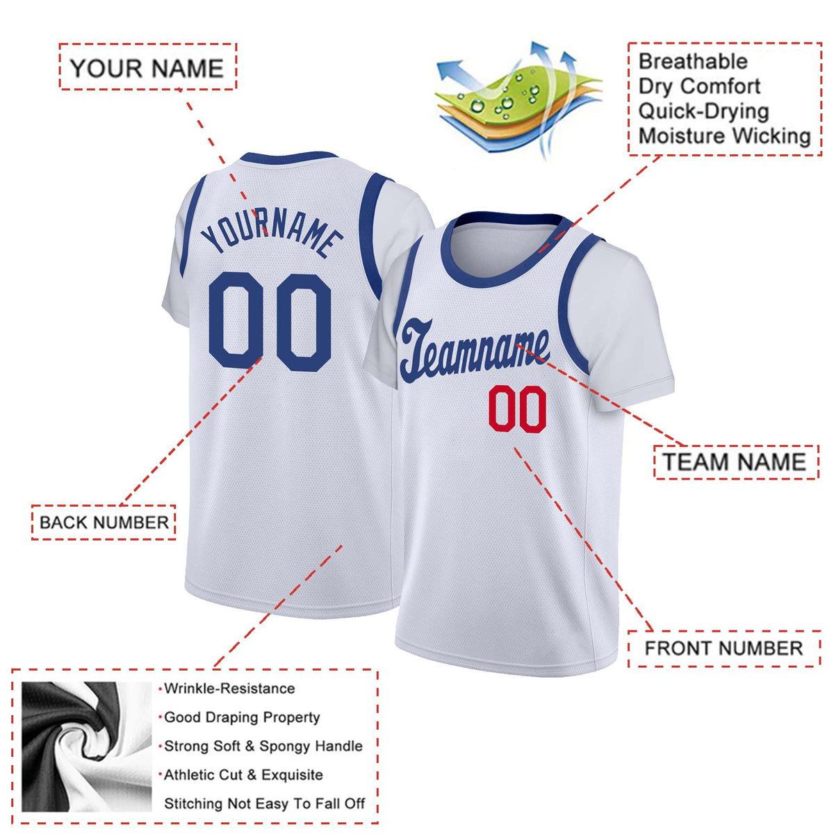 Custom White Blue Classic Tops Basketball Jersey