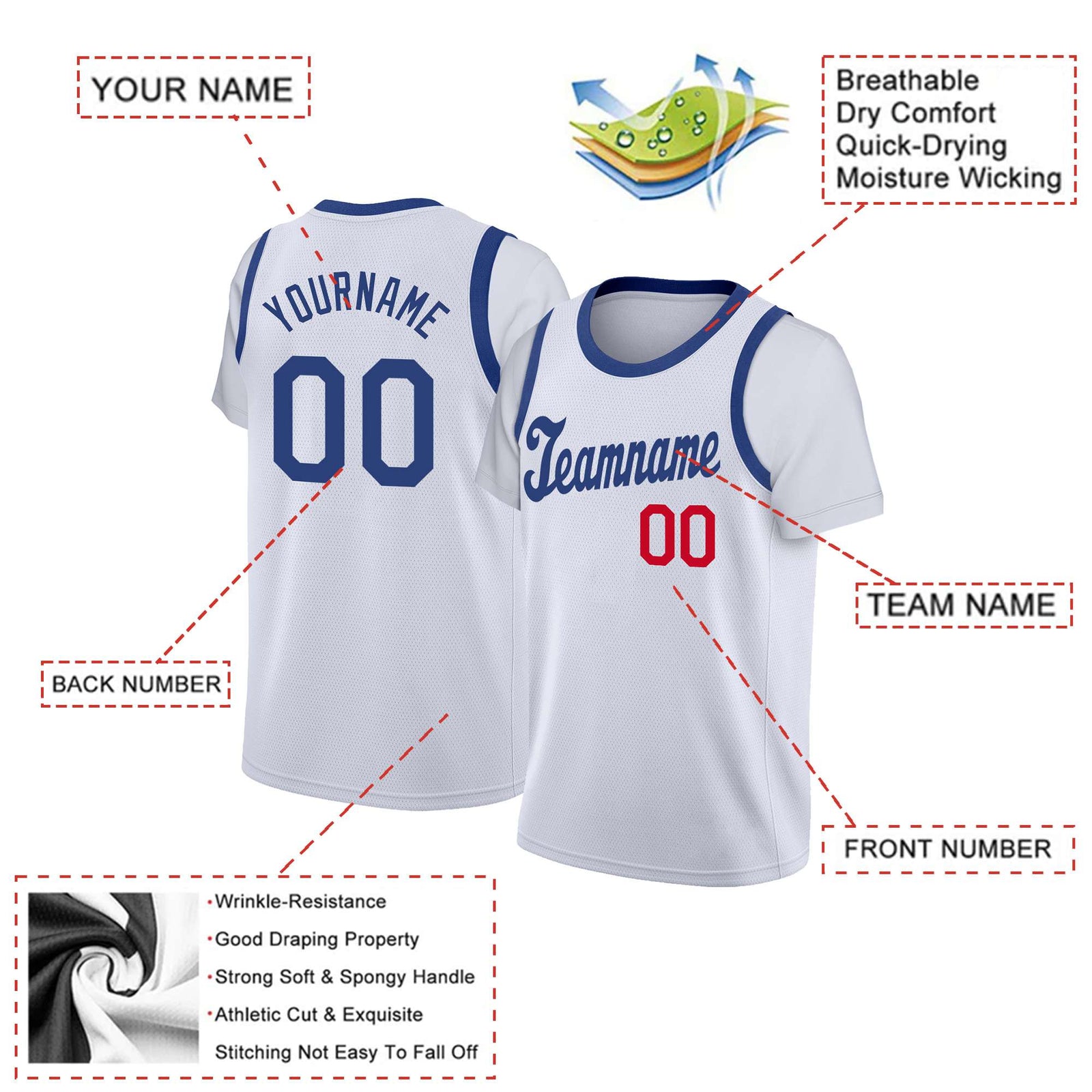 Custom White Blue Classic Tops Basketball Jersey