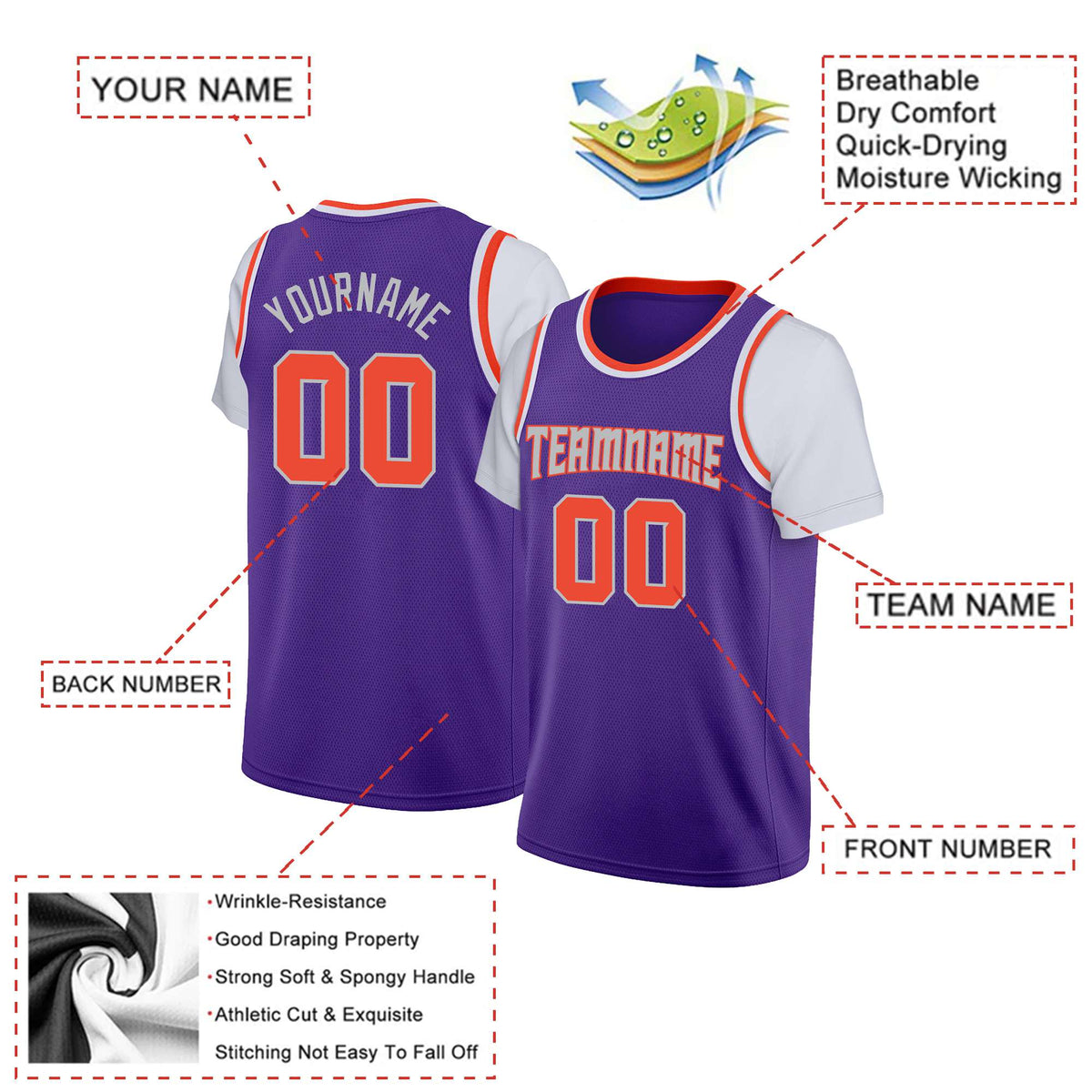 Custom Purple Orange Classic Tops Basketball Jersey