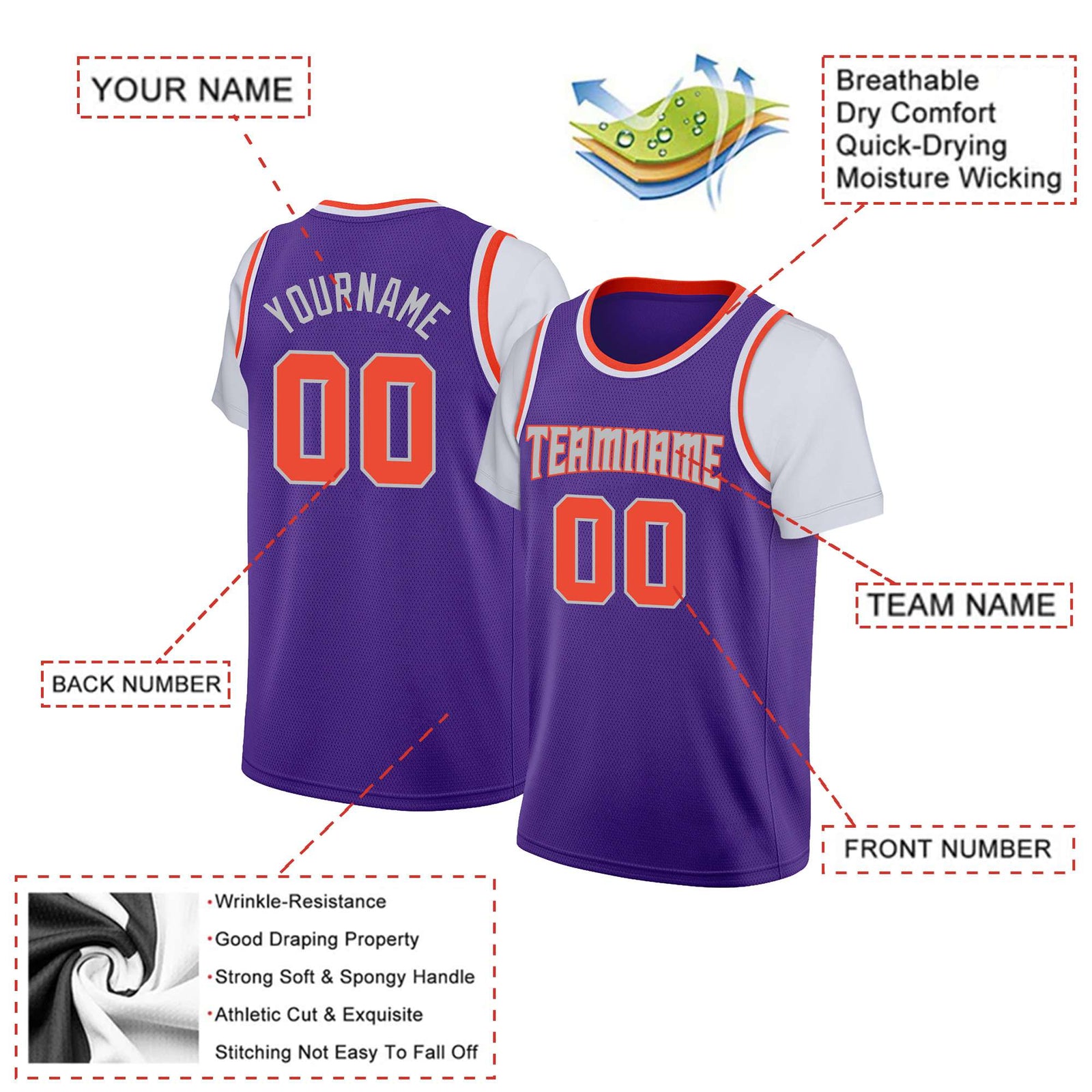 Custom Purple Orange Classic Tops Basketball Jersey
