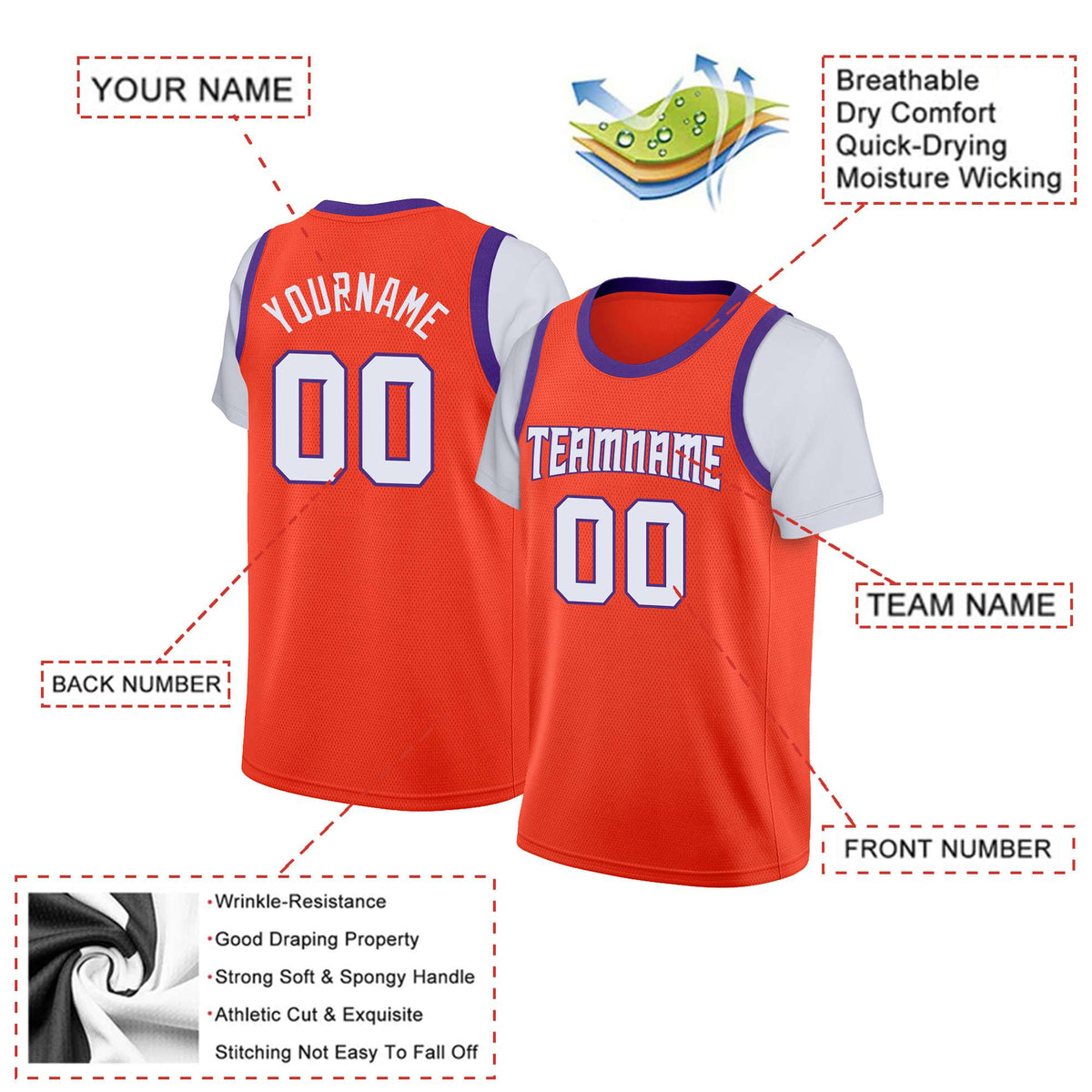 Custom Orange White Classic Tops Basketball Jersey