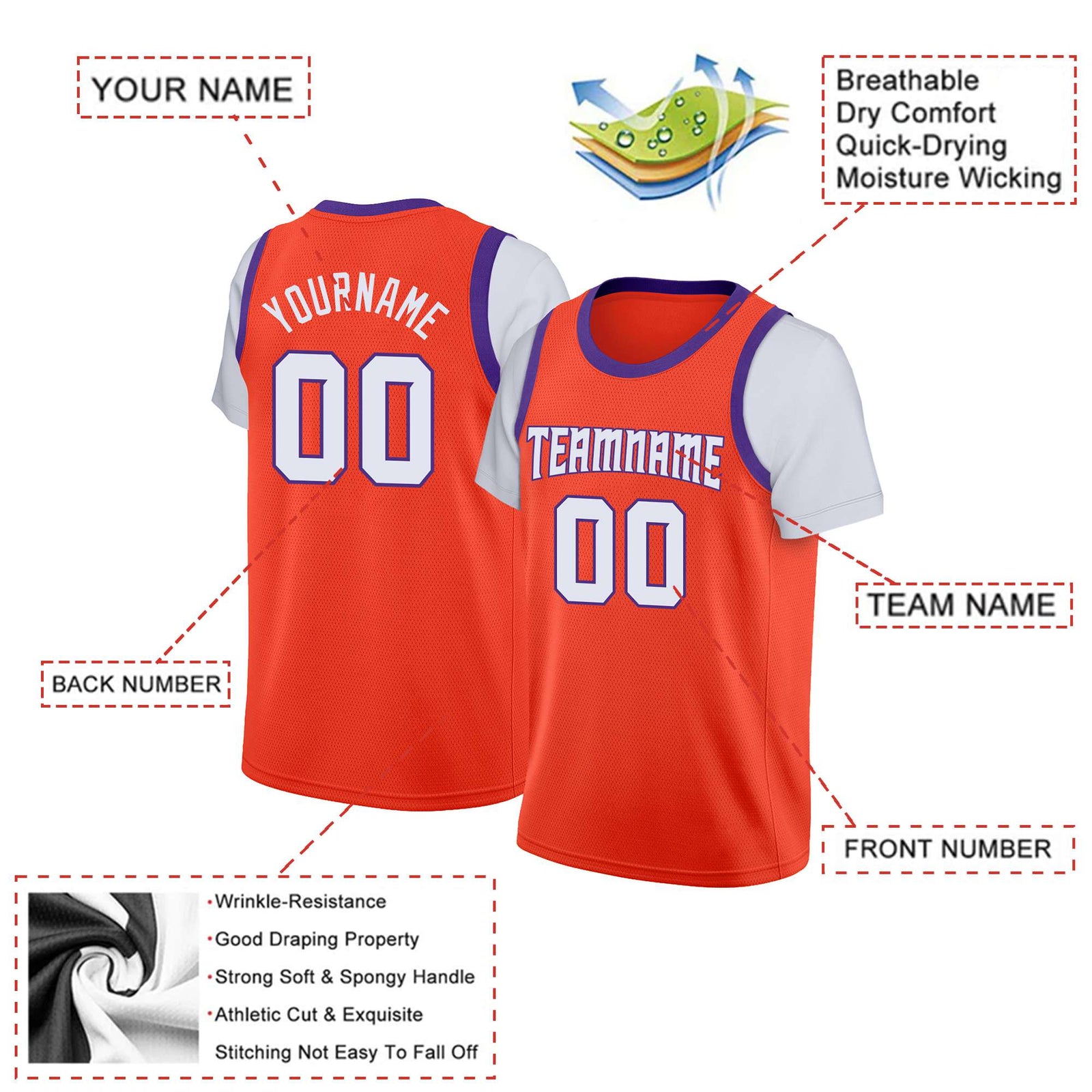 Custom Orange White Classic Tops Basketball Jersey