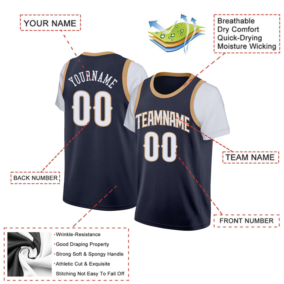 Custom Navy White Classic Tops Basketball Jersey