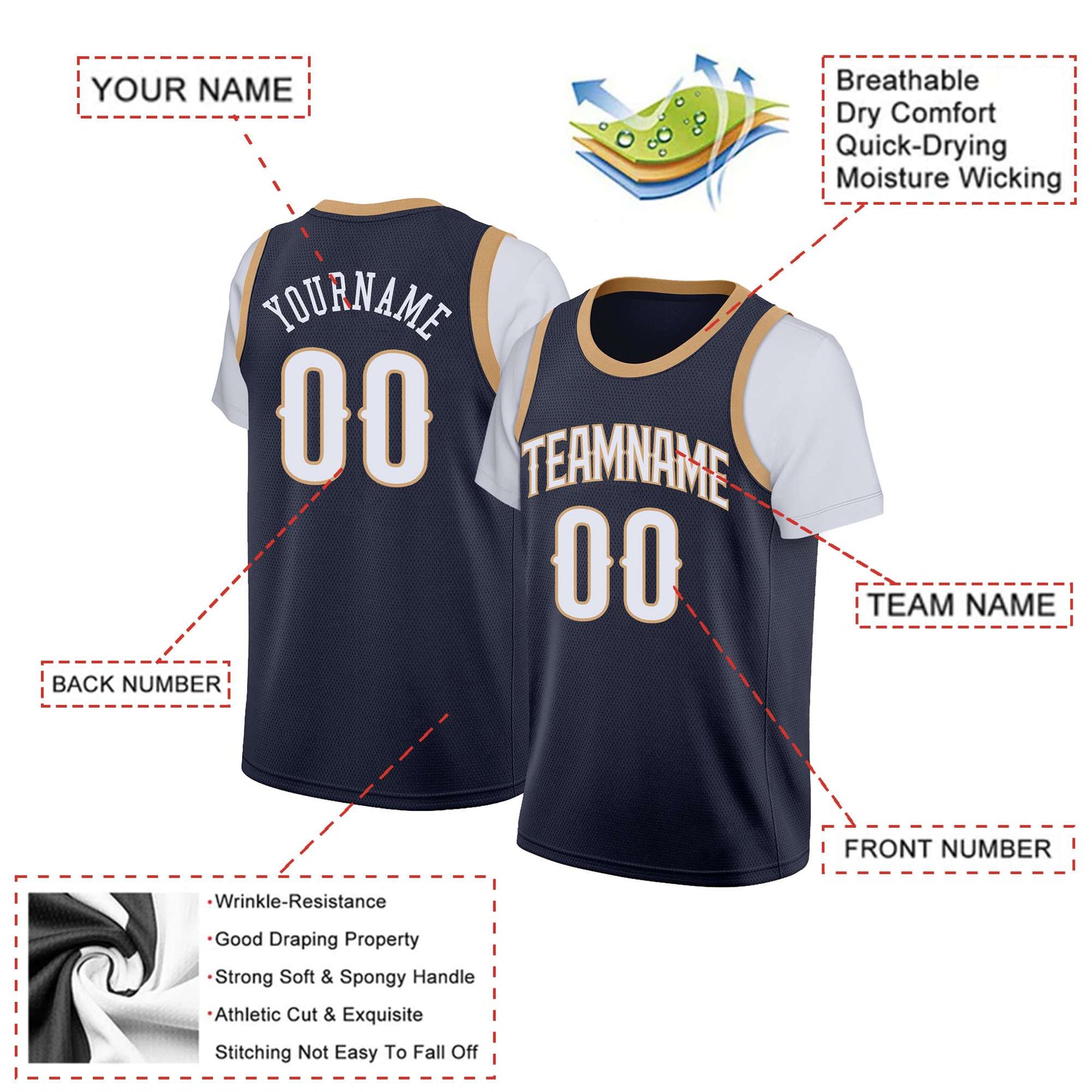 Custom Navy White Classic Tops Basketball Jersey