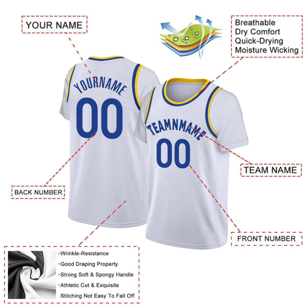 Custom White Blue Classic Tops Basketball Jersey