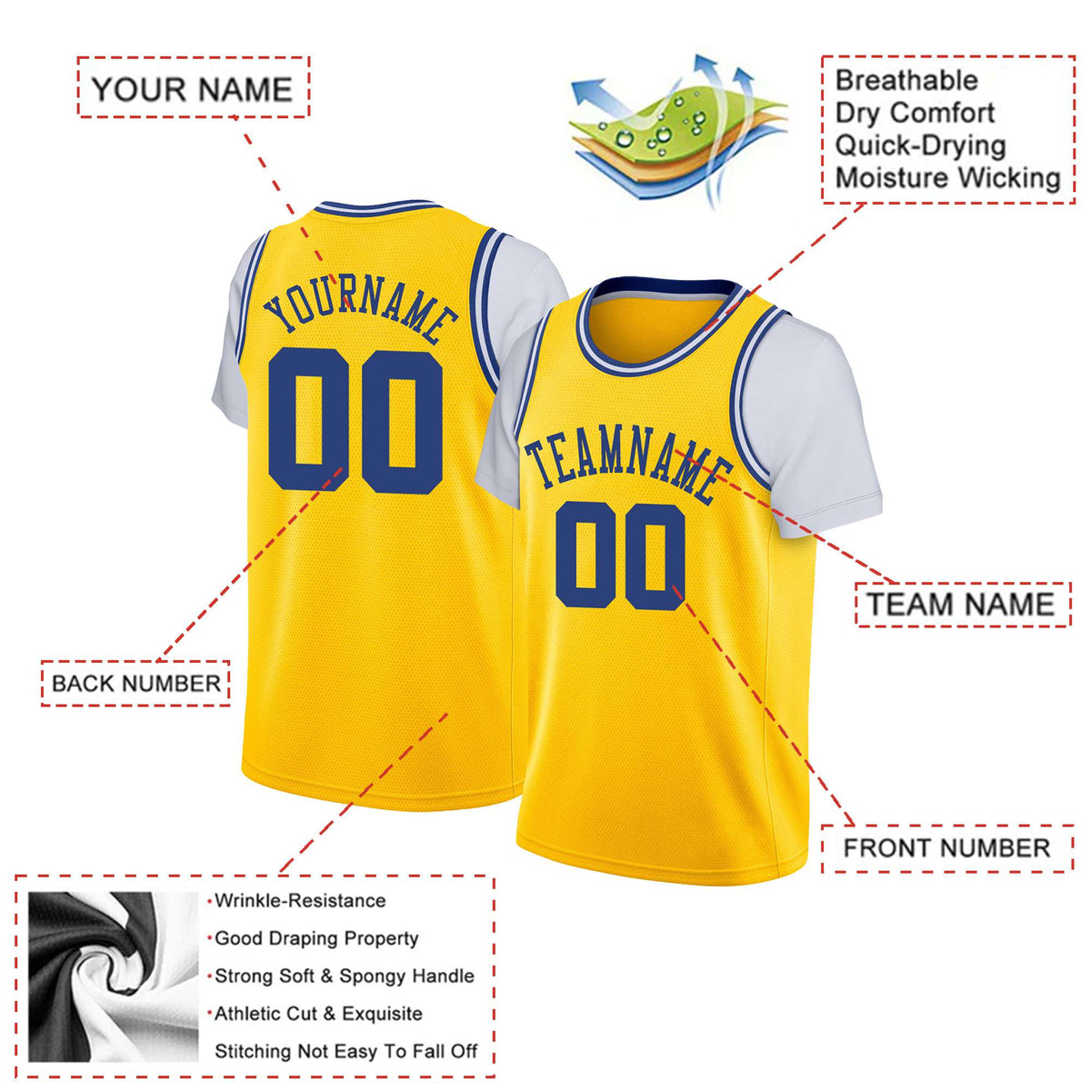 Custom Gold-2 Blue Classic Tops Basketball Jersey