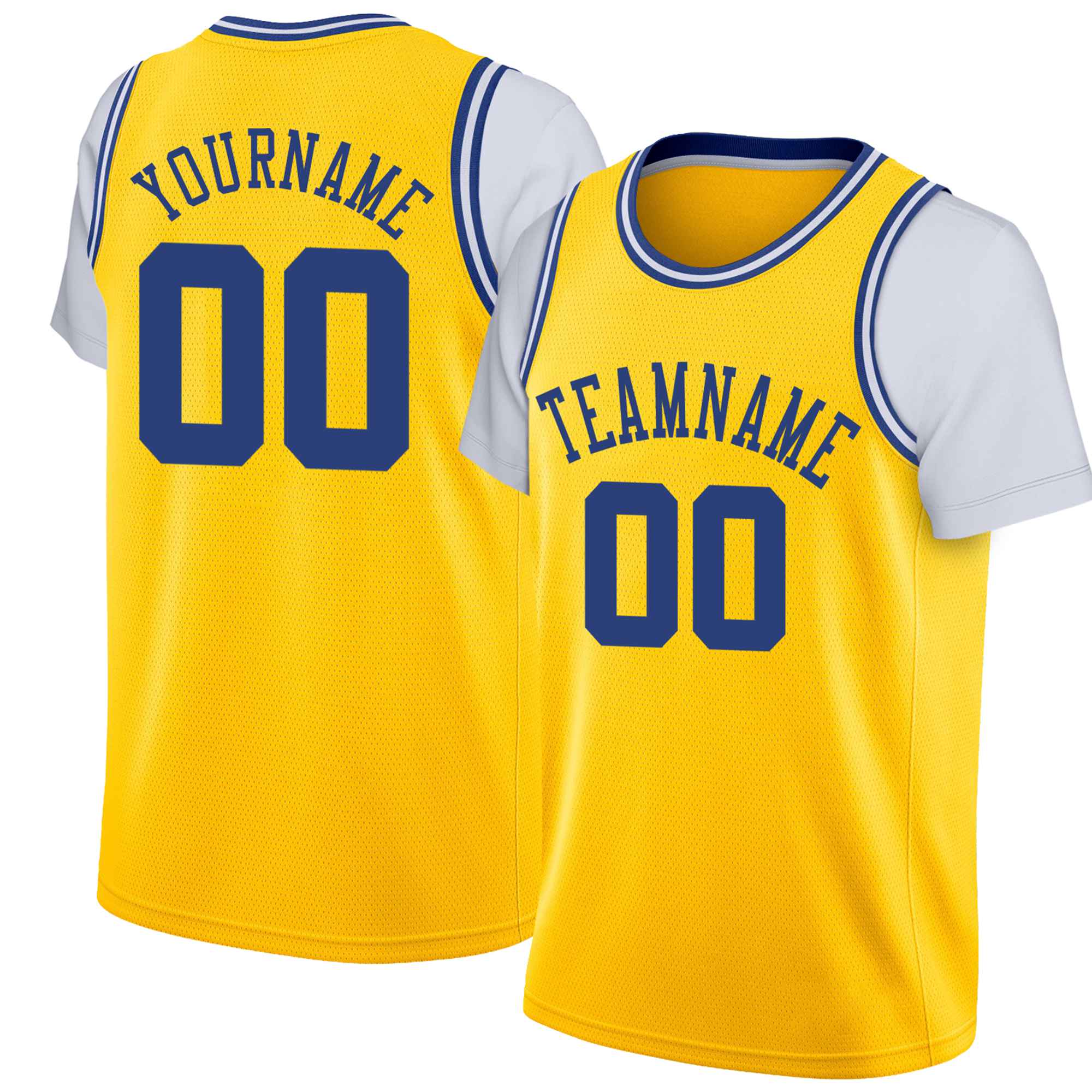 Custom Gold-2 Blue Classic Tops Basketball Jersey