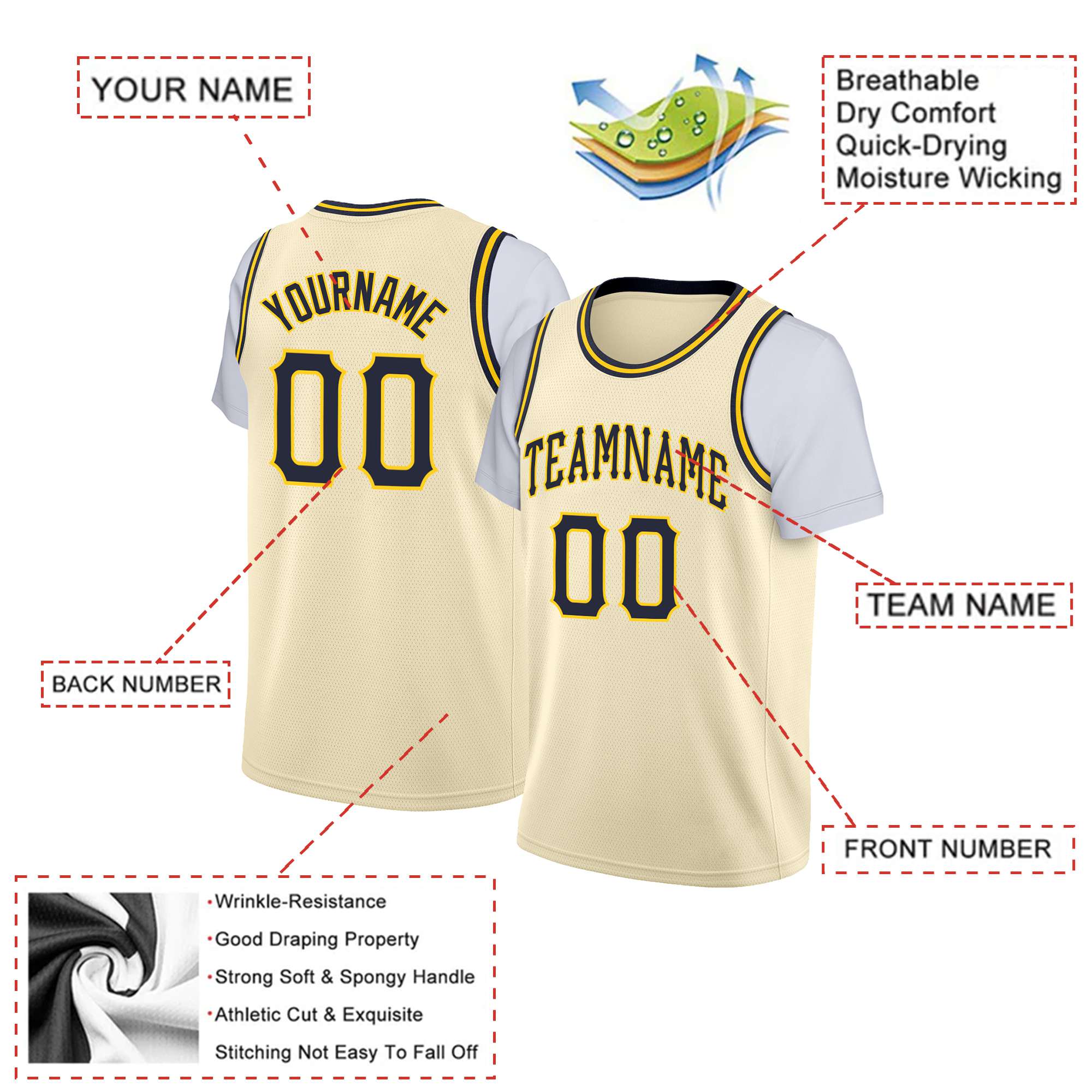 Custom Cream Black Classic Tops Basketball Jersey