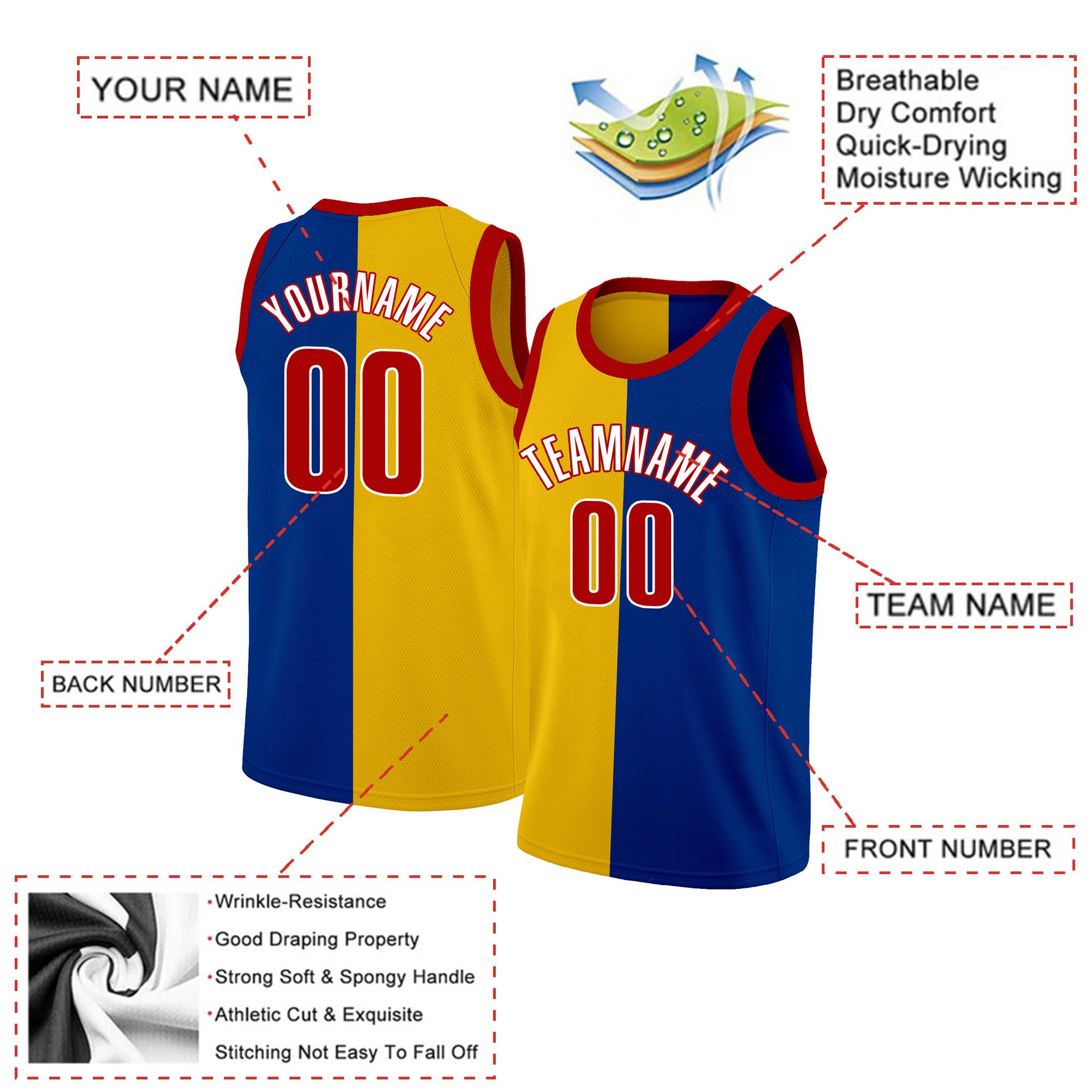 Custom Royal-1 Red-White Split Fashion Tops Basketball Jersey