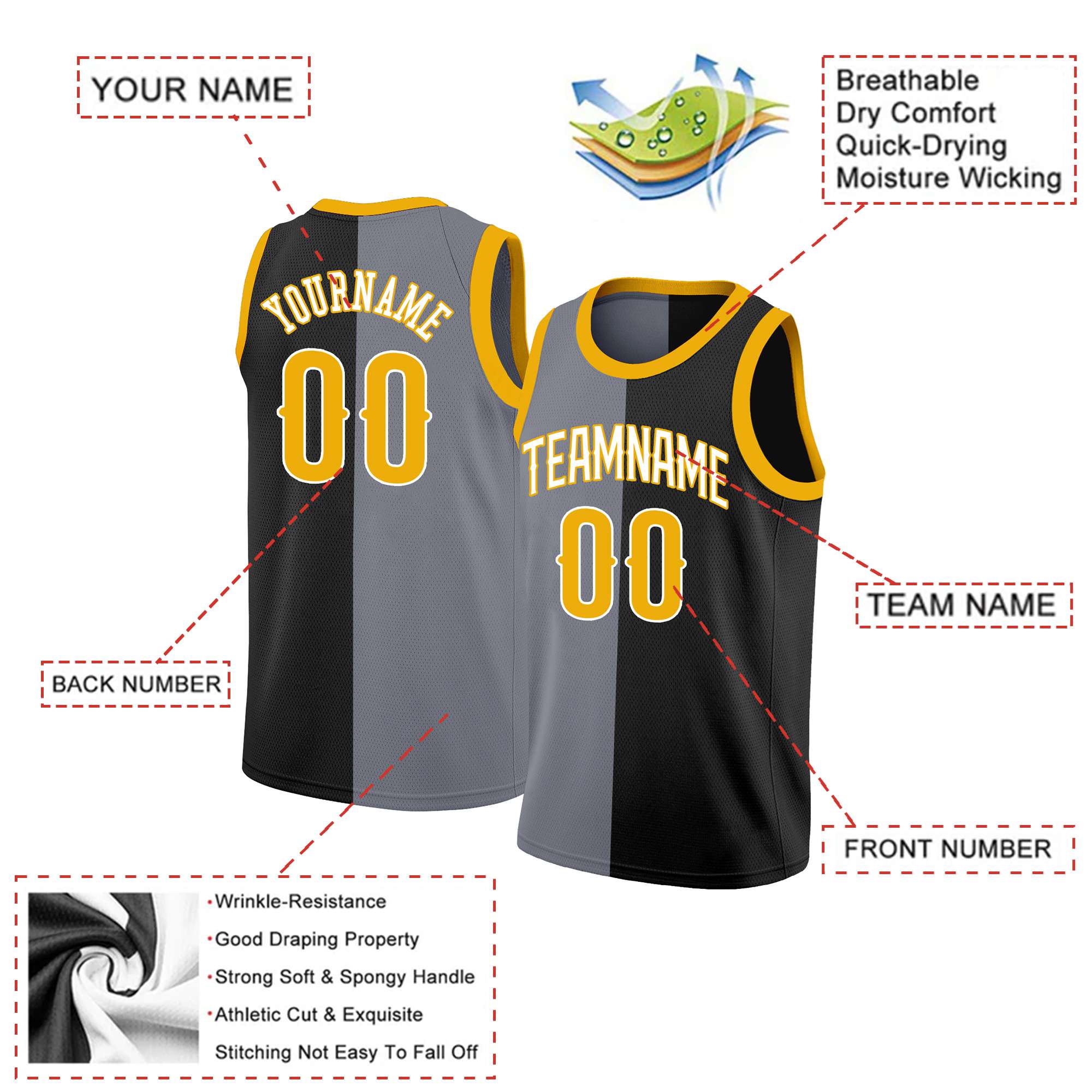 Custom Brown Yellow-White Split Fashion Tops Basketball Jersey