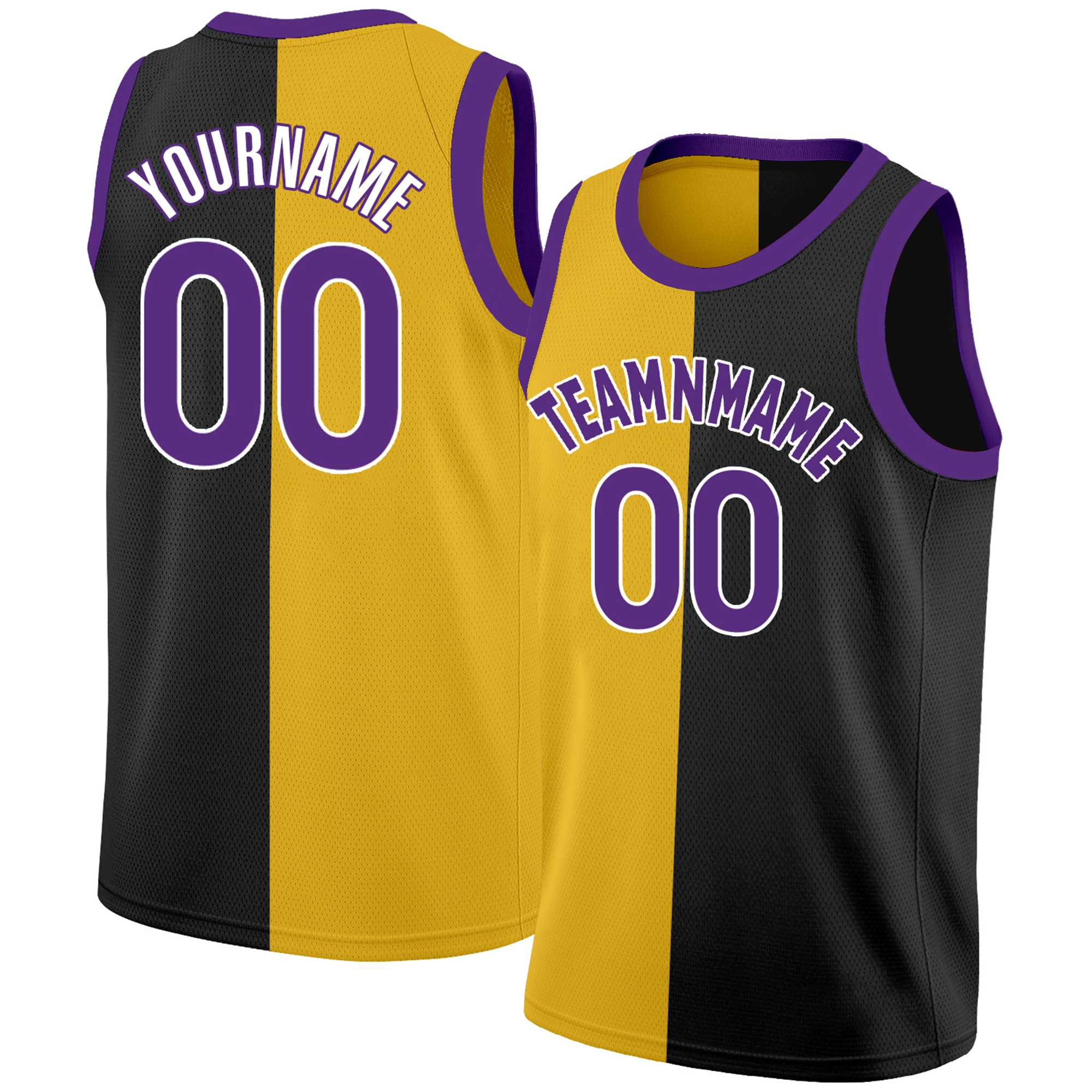 Custom Black Purple-White Split Fashion Tops Basketball Jersey