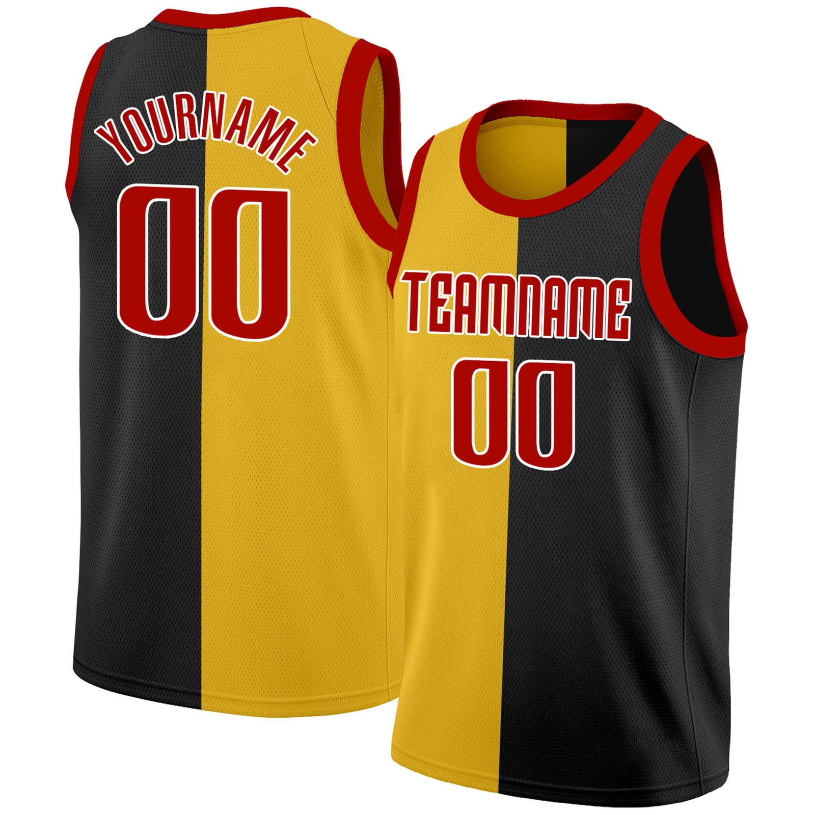 Custom Black Red-White Split Fashion Tops Basketball Jersey