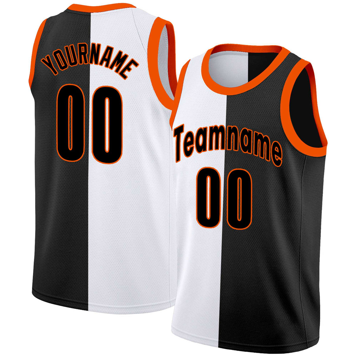 Custom Black Black-Orange Split Fashion Tops Basketball Jersey