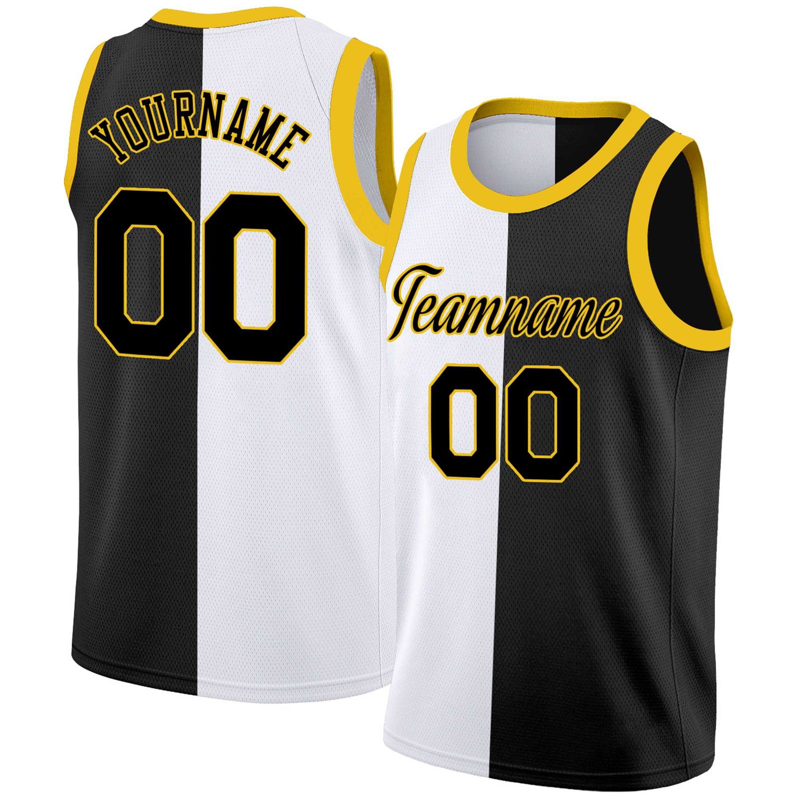 Custom Black Black-Yellow Split Fashion Tops Basketball Jersey