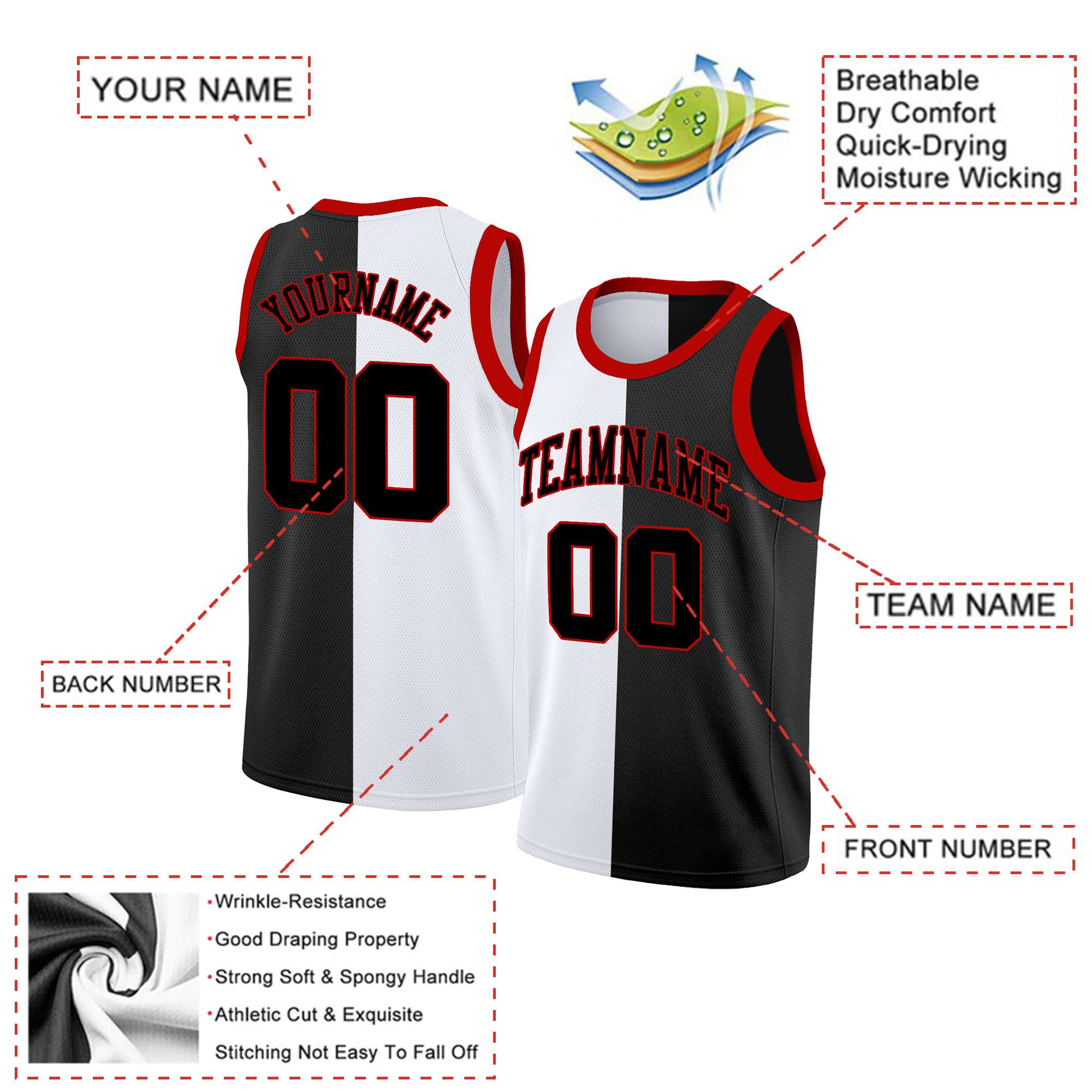 Custom Black Black-Orange Split Fashion Tops Basketball Jersey