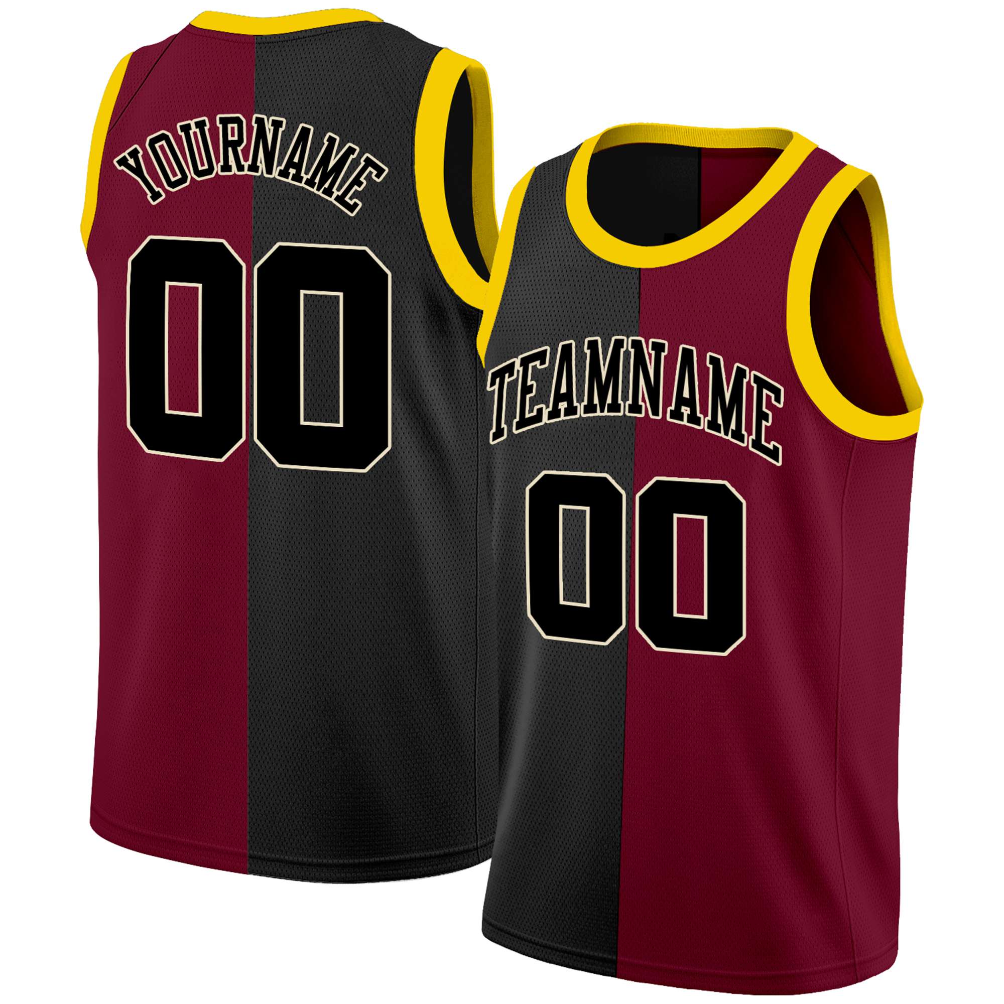 Custom Maroon Black-White Split Fashion Tops Basketball Jersey