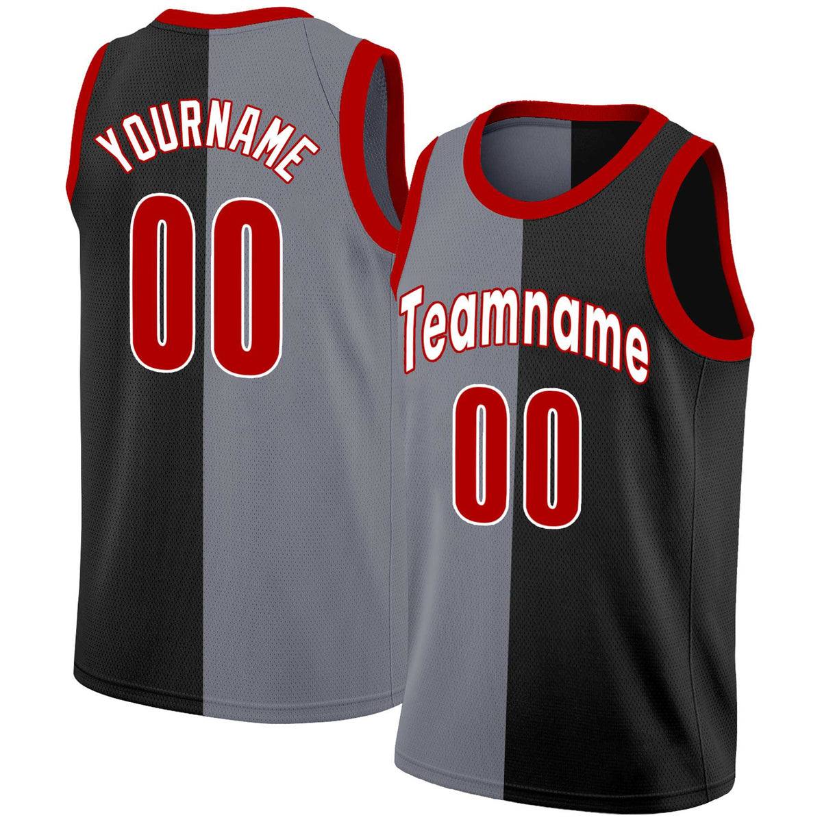 Custom Black Red-White Split Fashion Tops Basketball Jersey