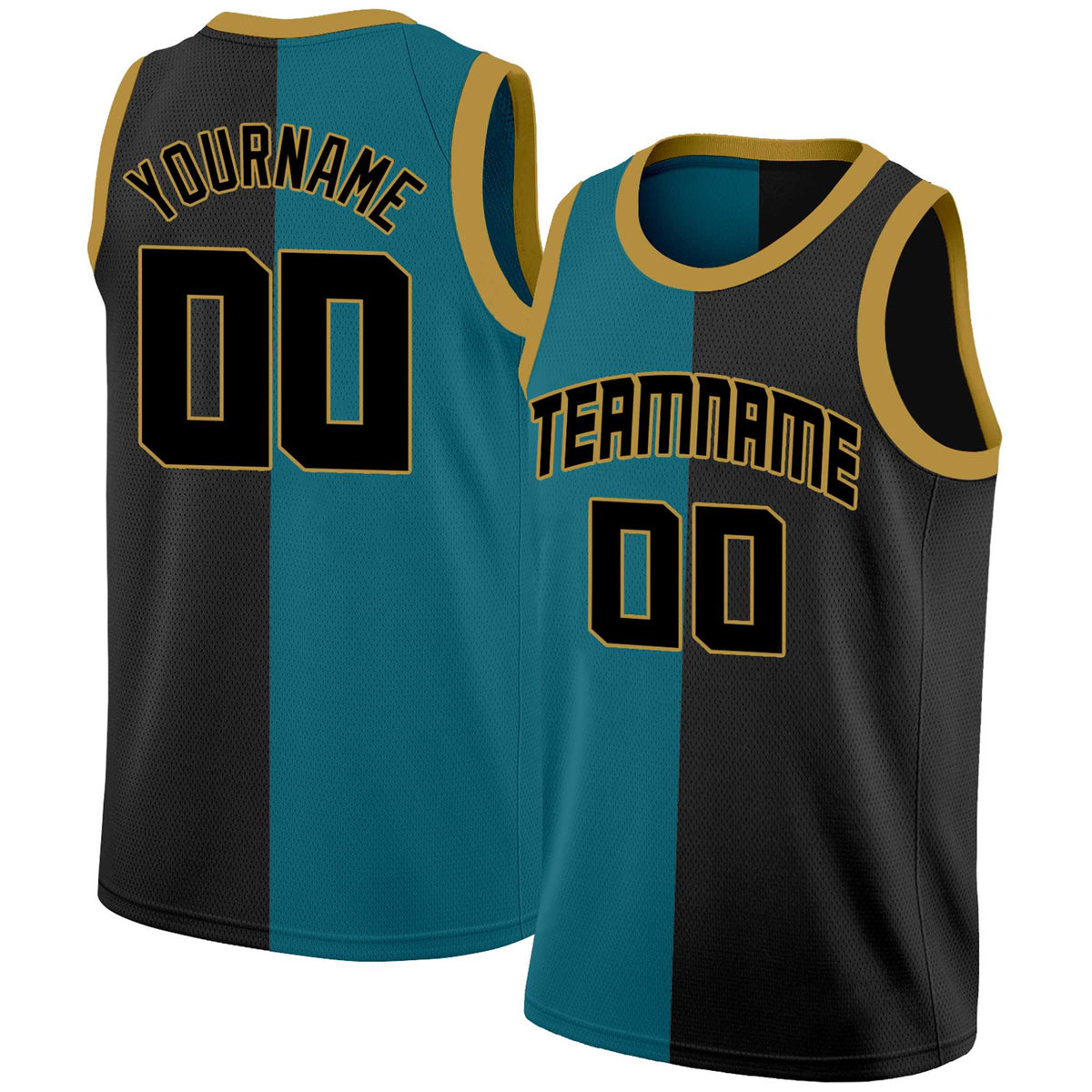 Custom Black Black-Gold Split Fashion Tops Basketball Jersey