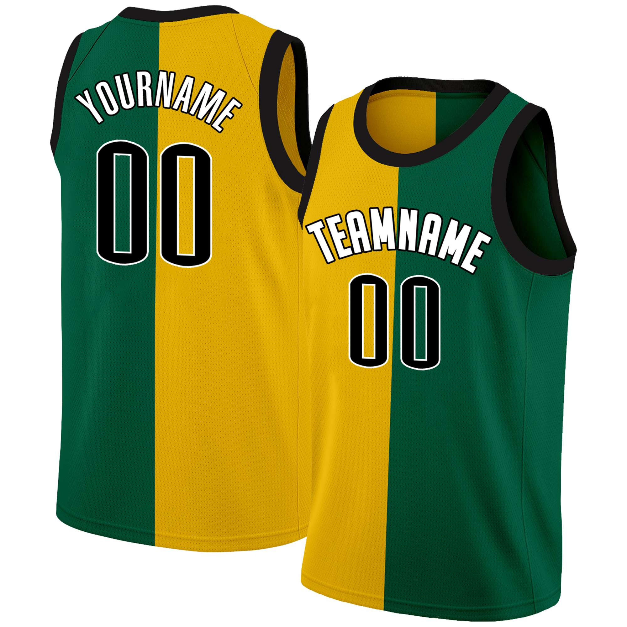 Custom Green Black-White Split Fashion Tops Basketball Jersey