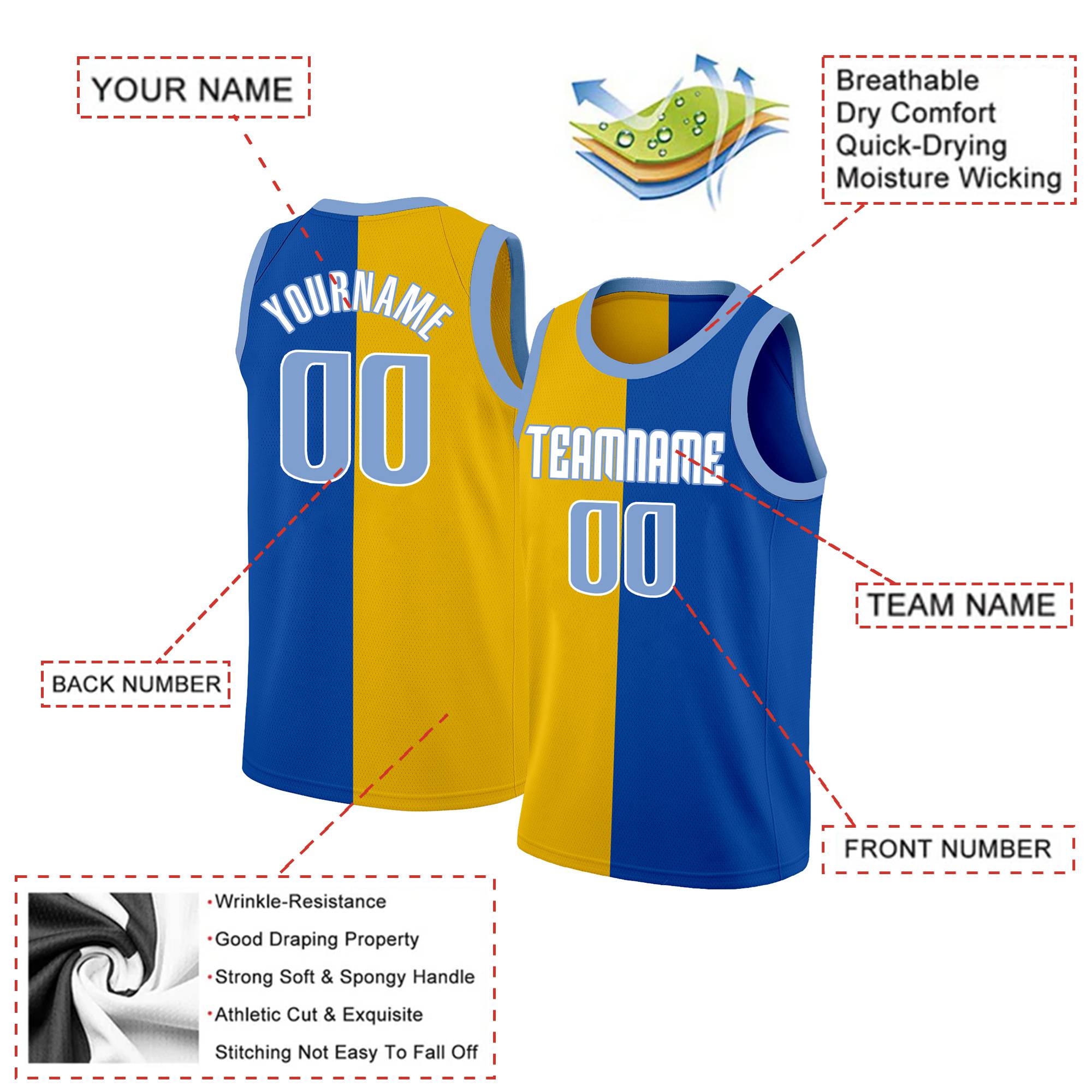 Custom Blue Royal-White Split Fashion Tops Basketball Jersey