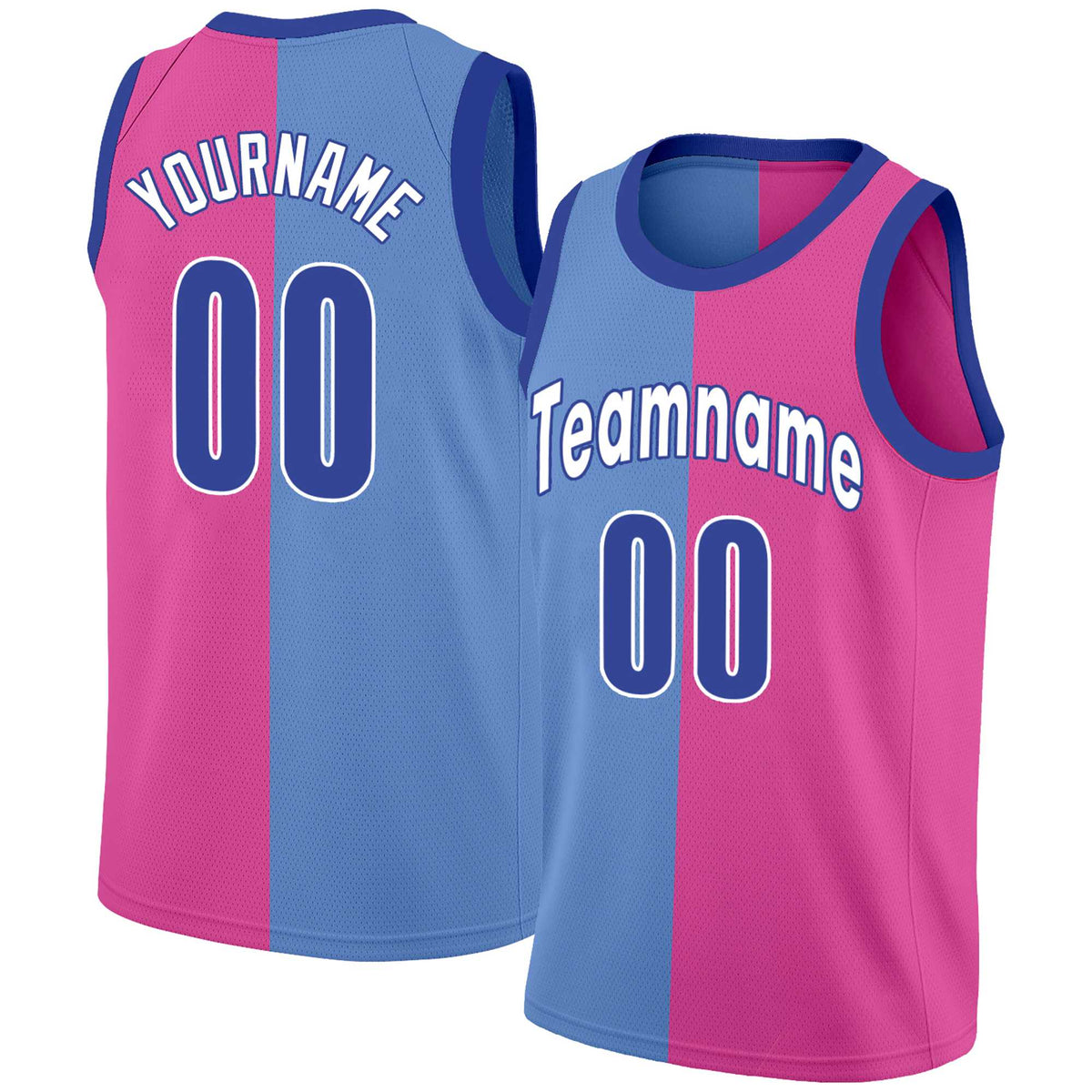 Custom Pink Blue-White Split Fashion Tops Basketball Jersey