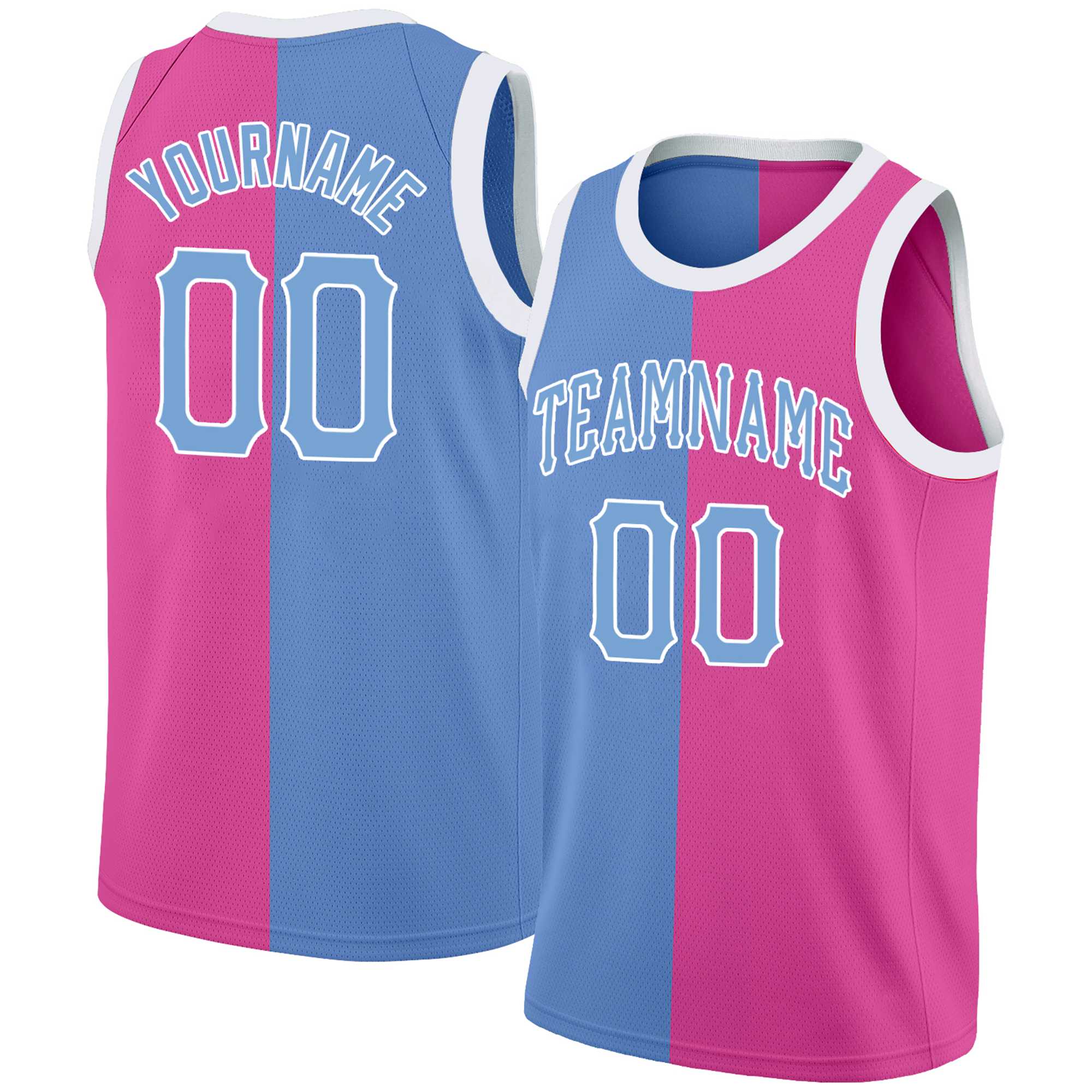 Custom Pink Royal-White Split Fashion Tops Basketball Jersey