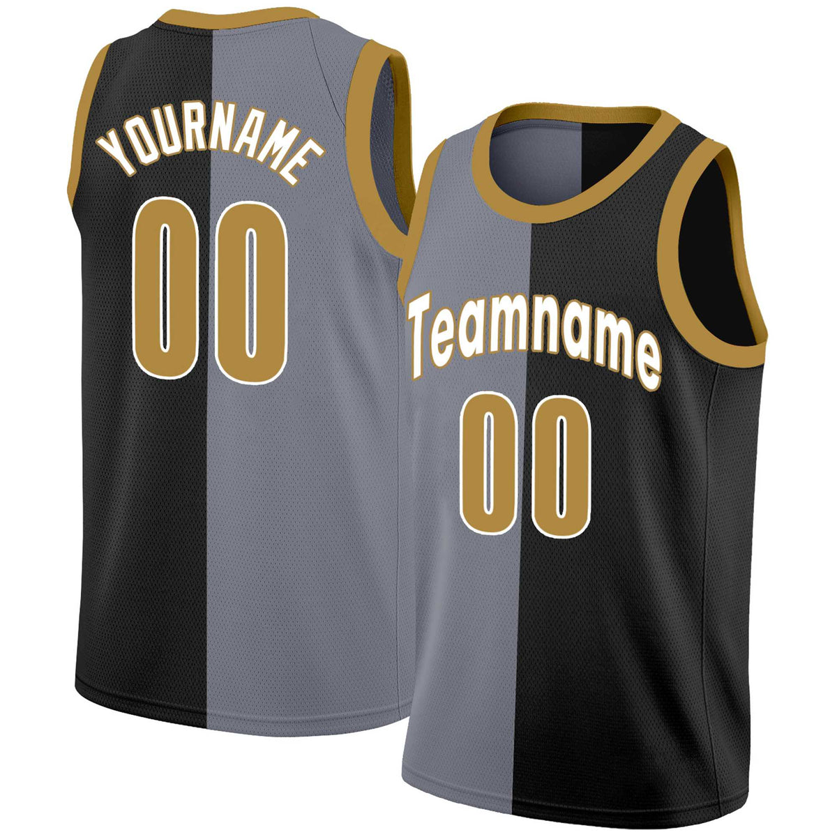 Custom Black Gold-1 White Split Fashion Tops Basketball Jersey