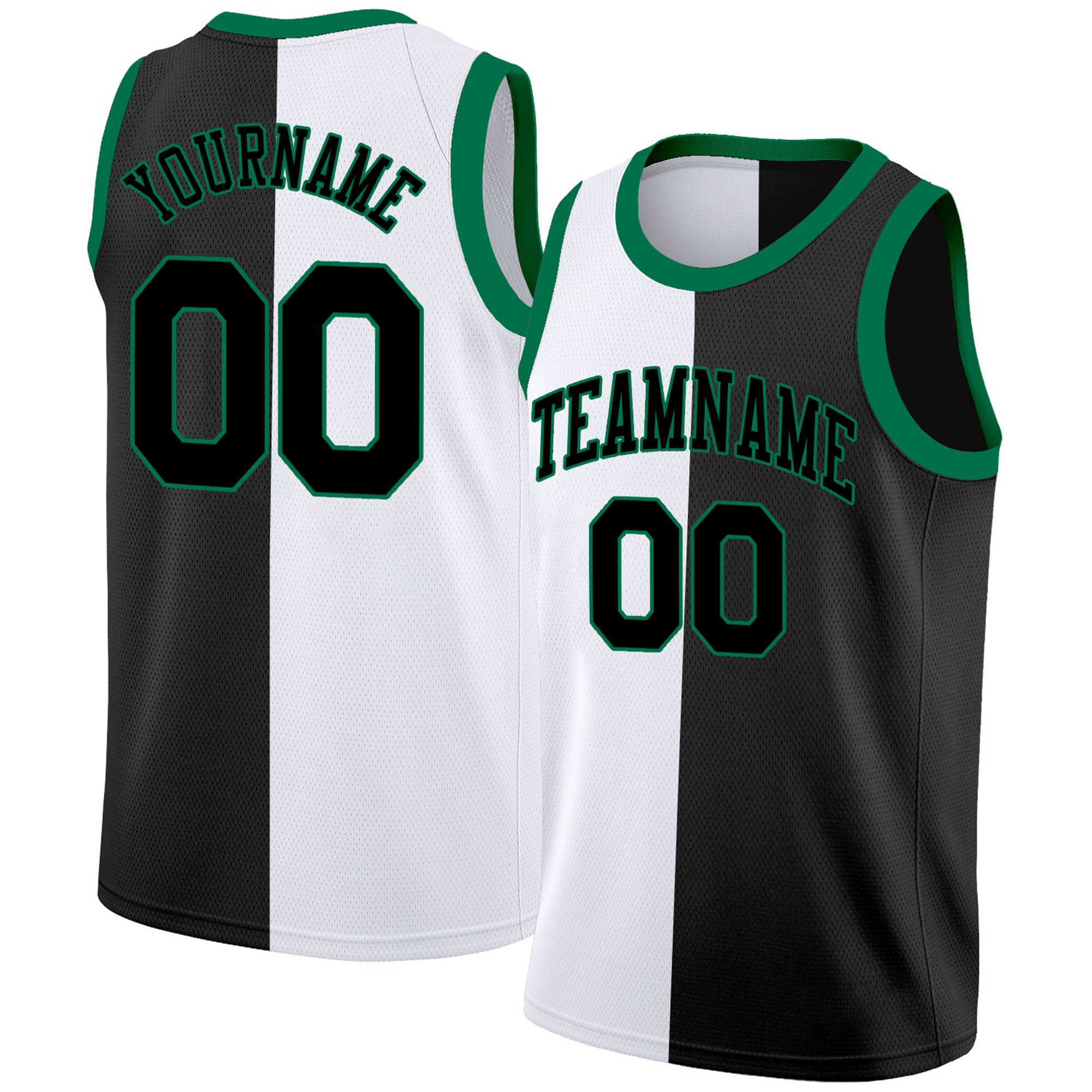 Custom Black Black-Green Split Fashion Tops Basketball Jersey