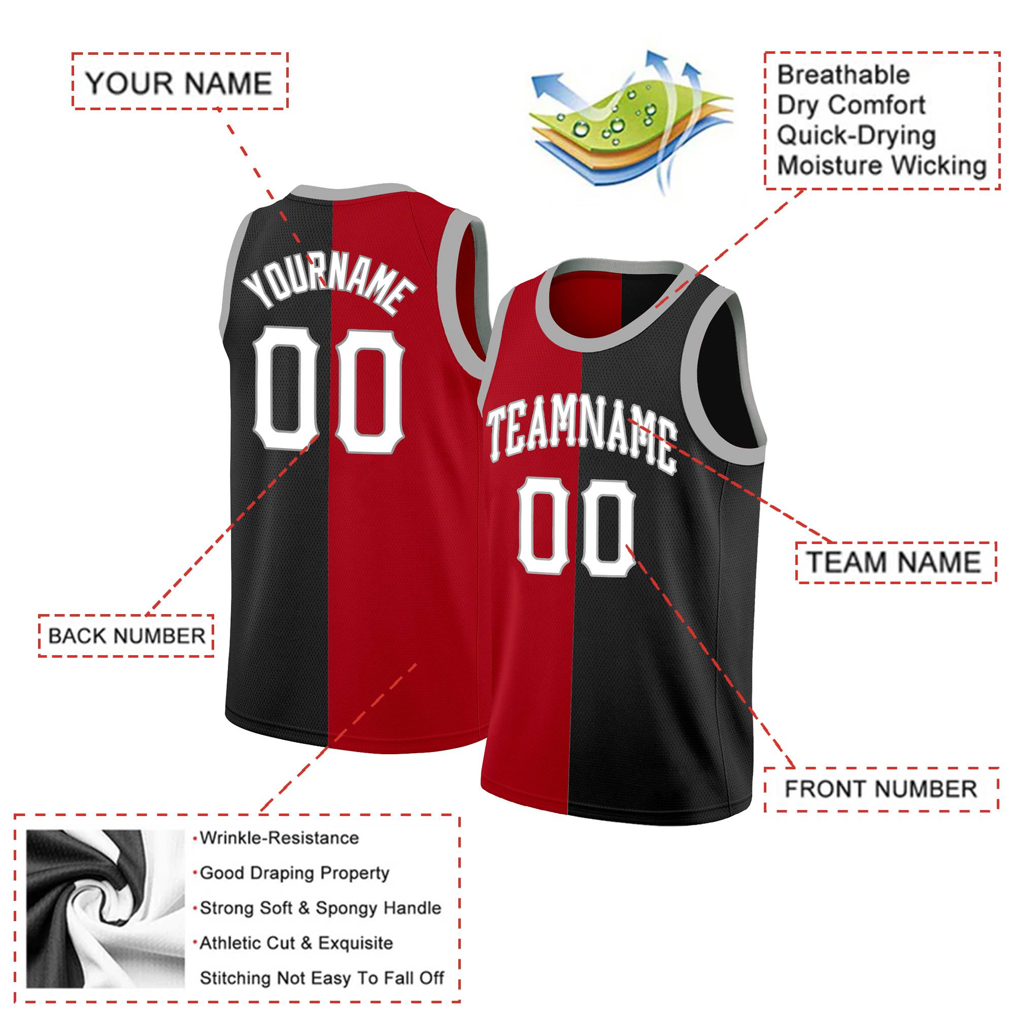 Custom Black White-Gray Split Fashion Tops Basketball Jersey