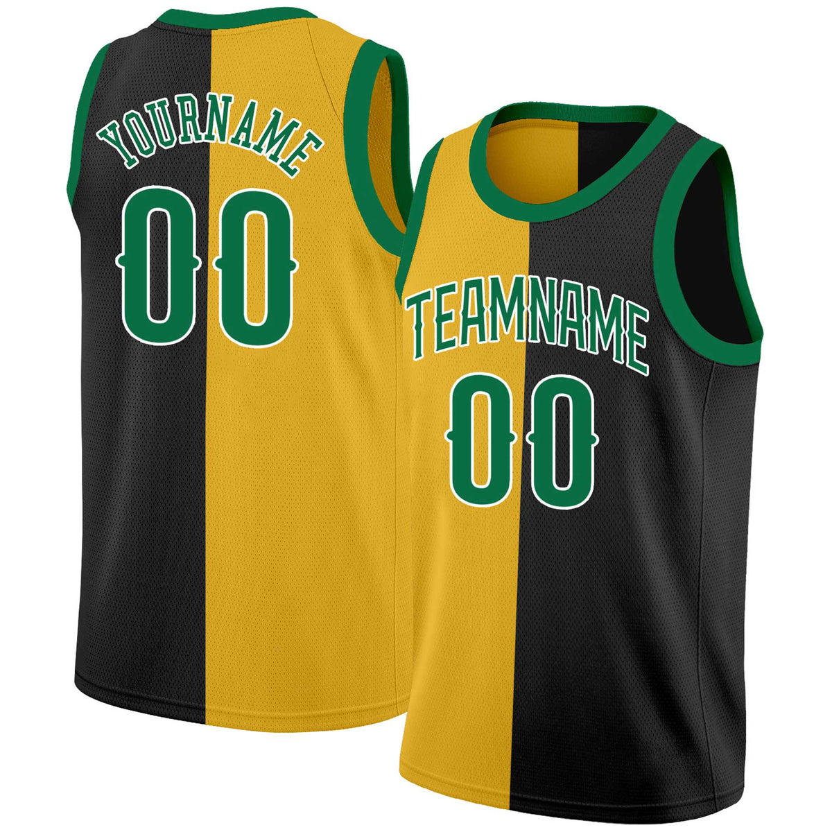 Custom Black Green-White Split Fashion Tops Basketball Jersey