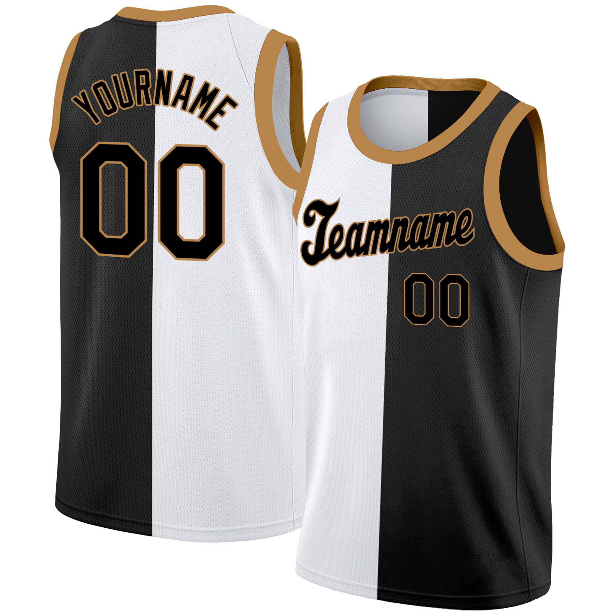 Custom Black Black Gold-1 Split Fashion Tops Basketball Jersey