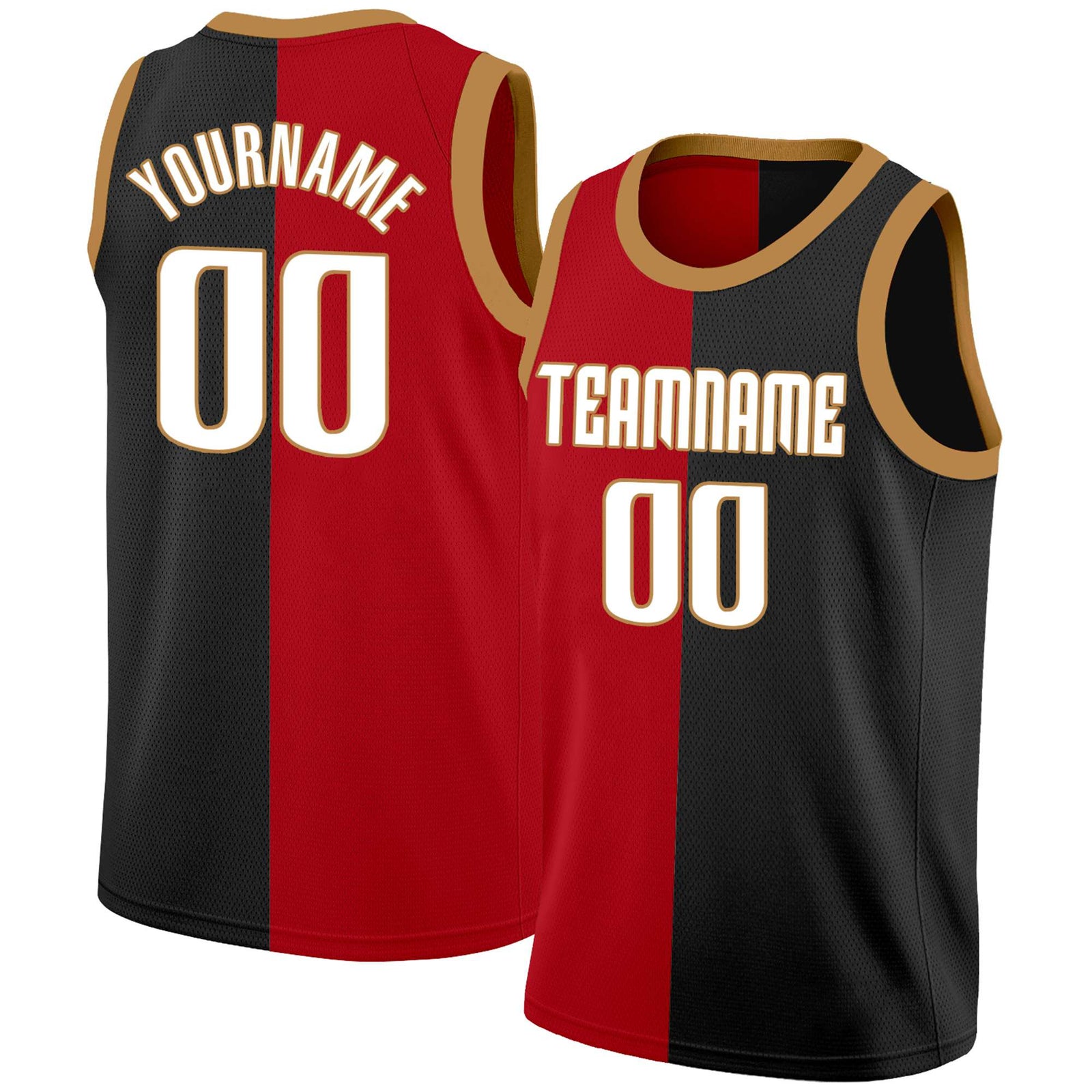 Custom Black White Gold-1 Split Fashion Tops Basketball Jersey