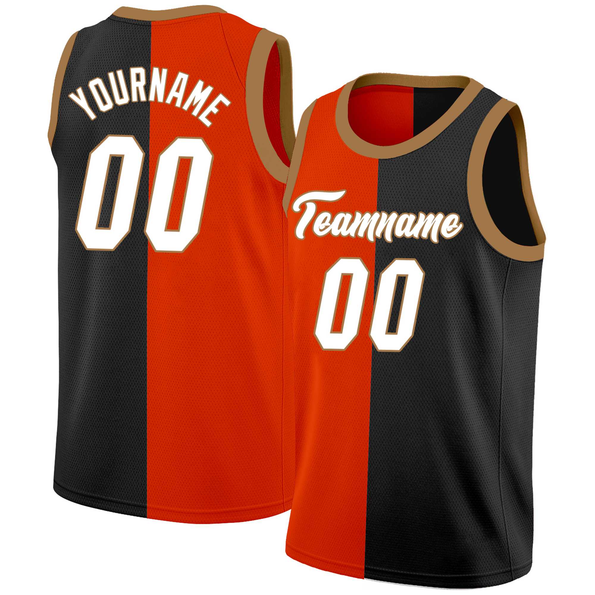 Custom Black White-Brown Split Fashion Tops Basketball Jersey