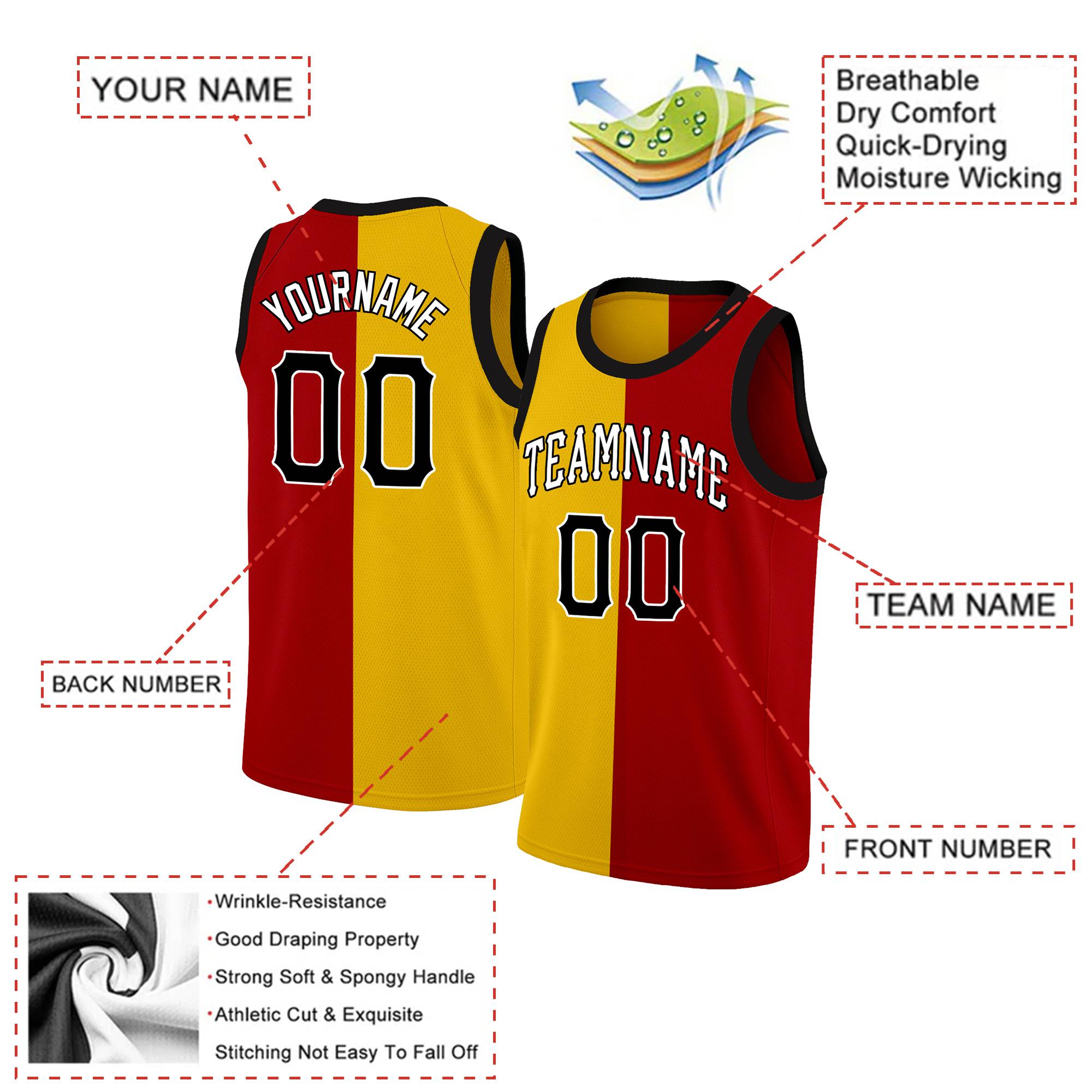 Custom Red Black-White Split Fashion Tops Basketball Jersey