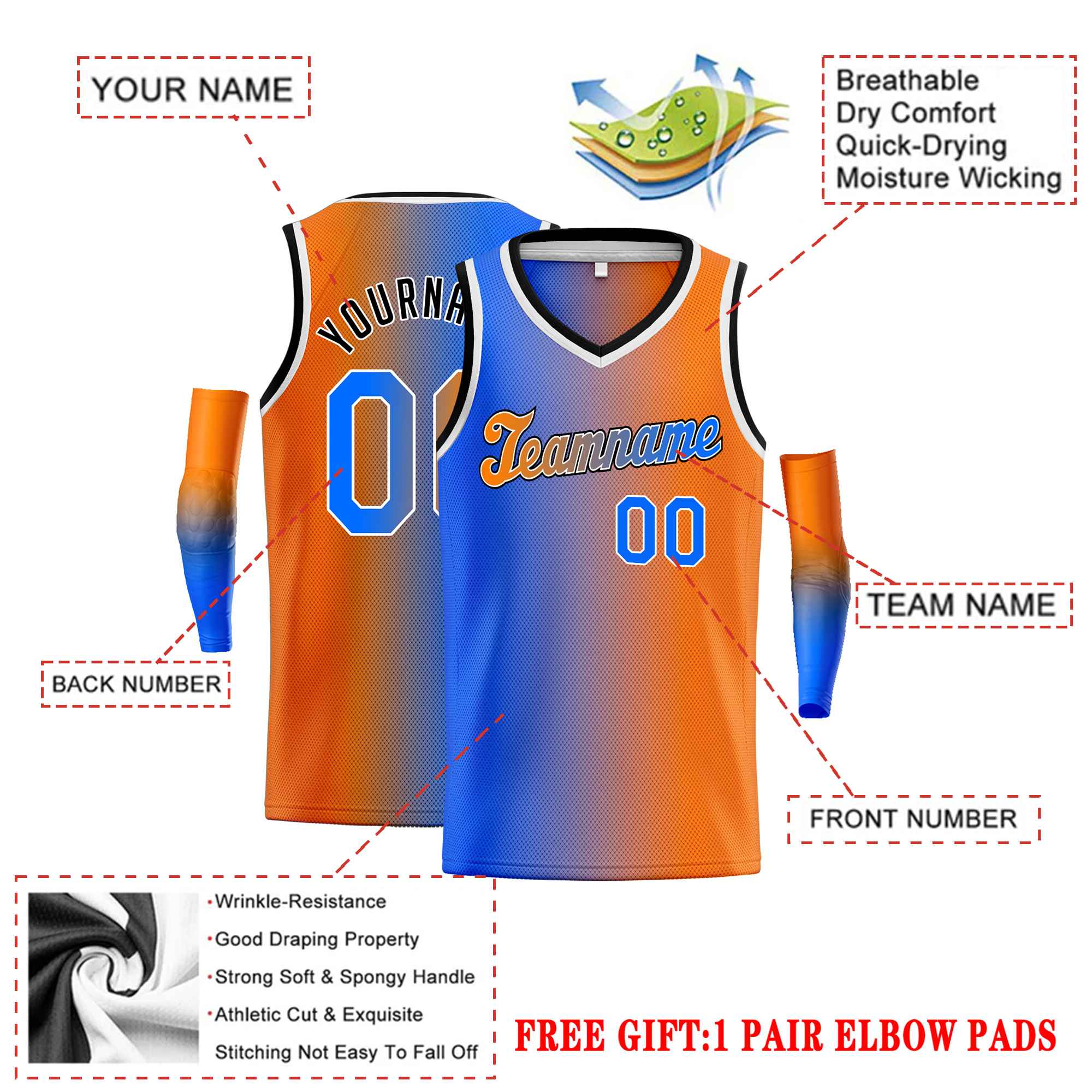 Custom Blue Orange Gradient Fashion Tops Basketball Jersey