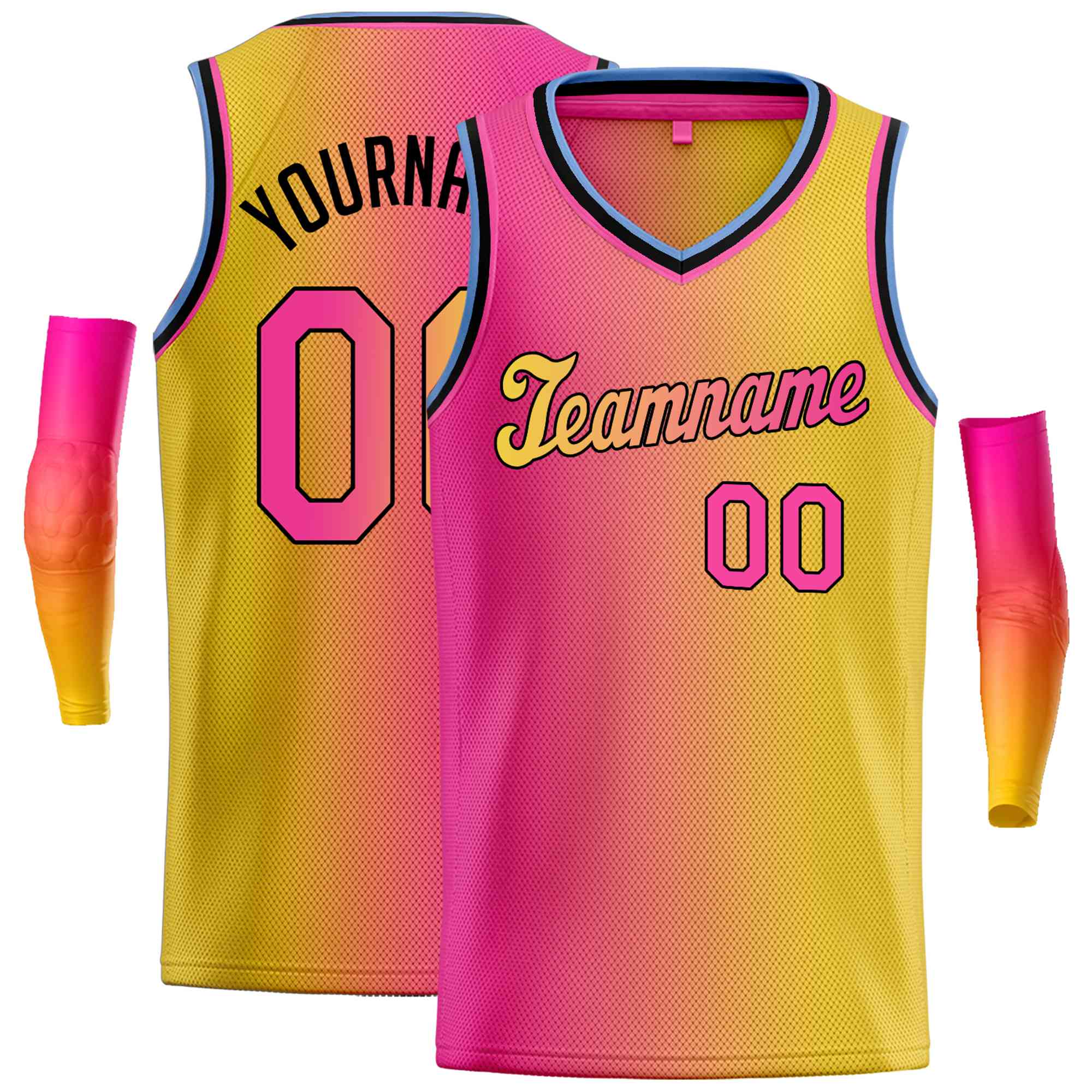 Custom Pink Yellow Gradient Fashion Tops Basketball Jersey