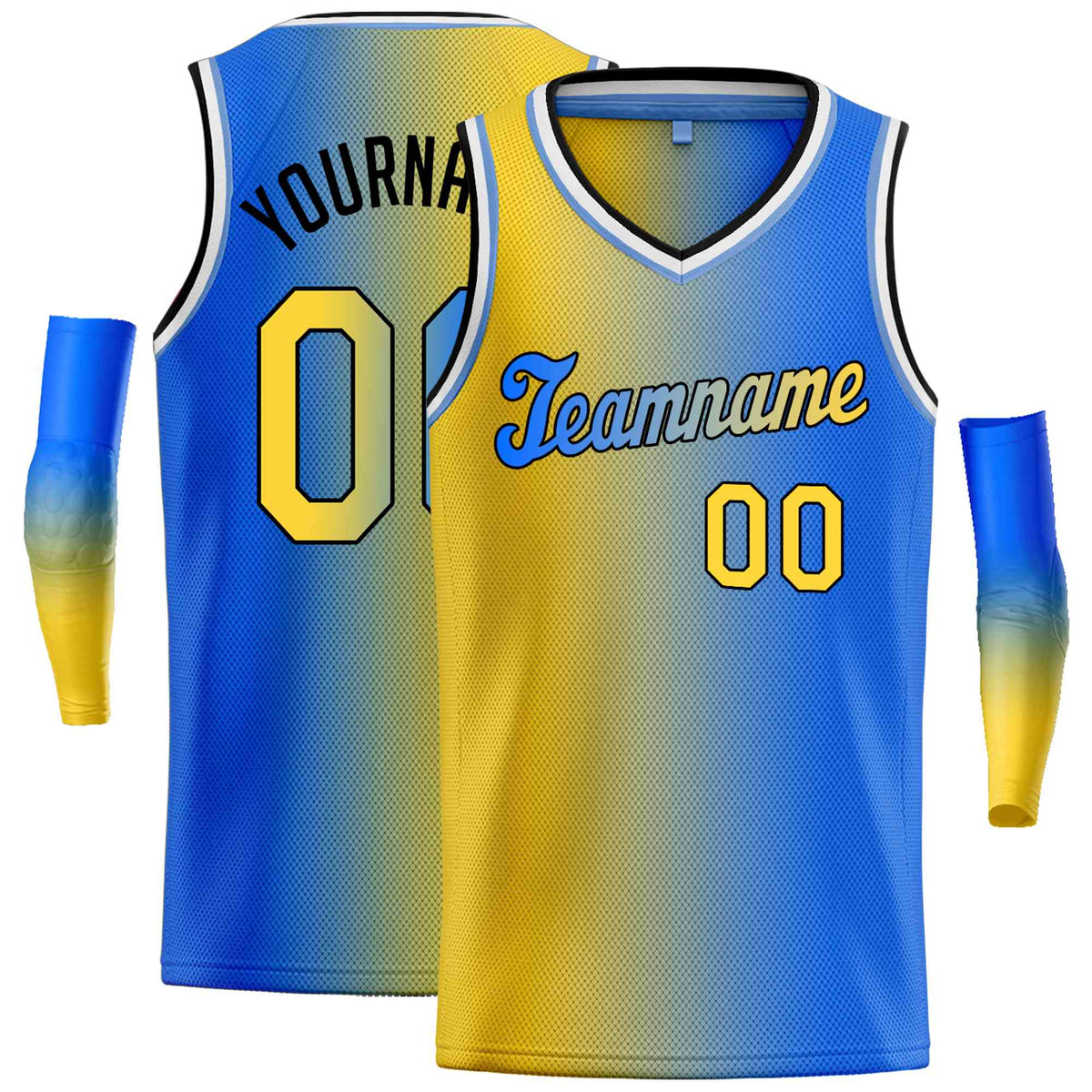 Custom Yellow Blue Gradient Fashion Tops Basketball Jersey