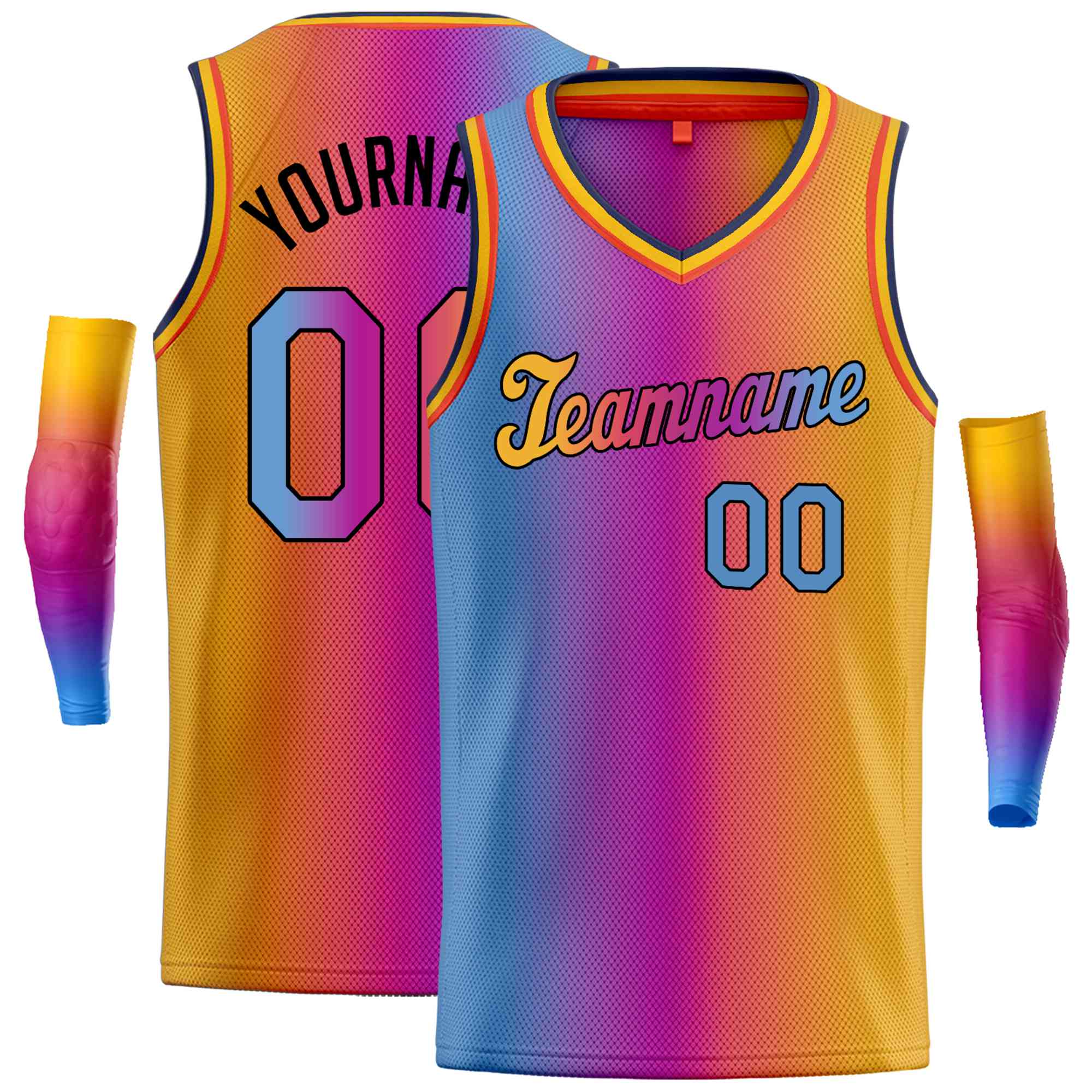 Custom Royal Pink-Yellow Gradient Fashion Tops Basketball Jersey