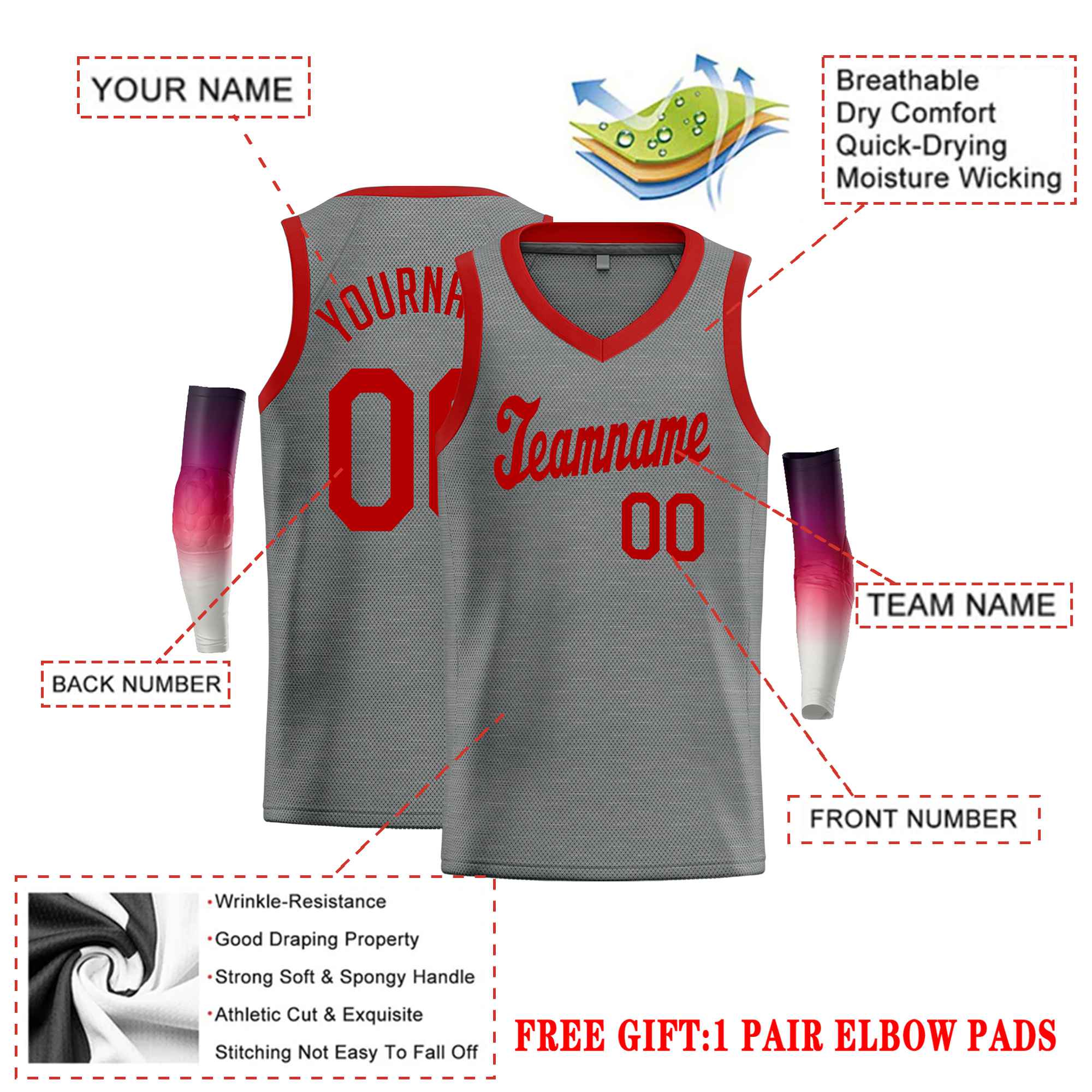 Custom Dark Gray Red Classic Tops Basketball Jersey