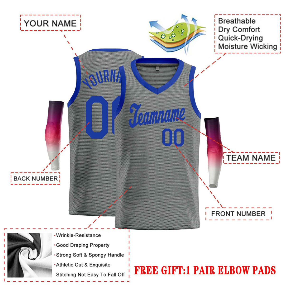 Custom Dark Gray Royal-1 Classic Tops Basketball Jersey