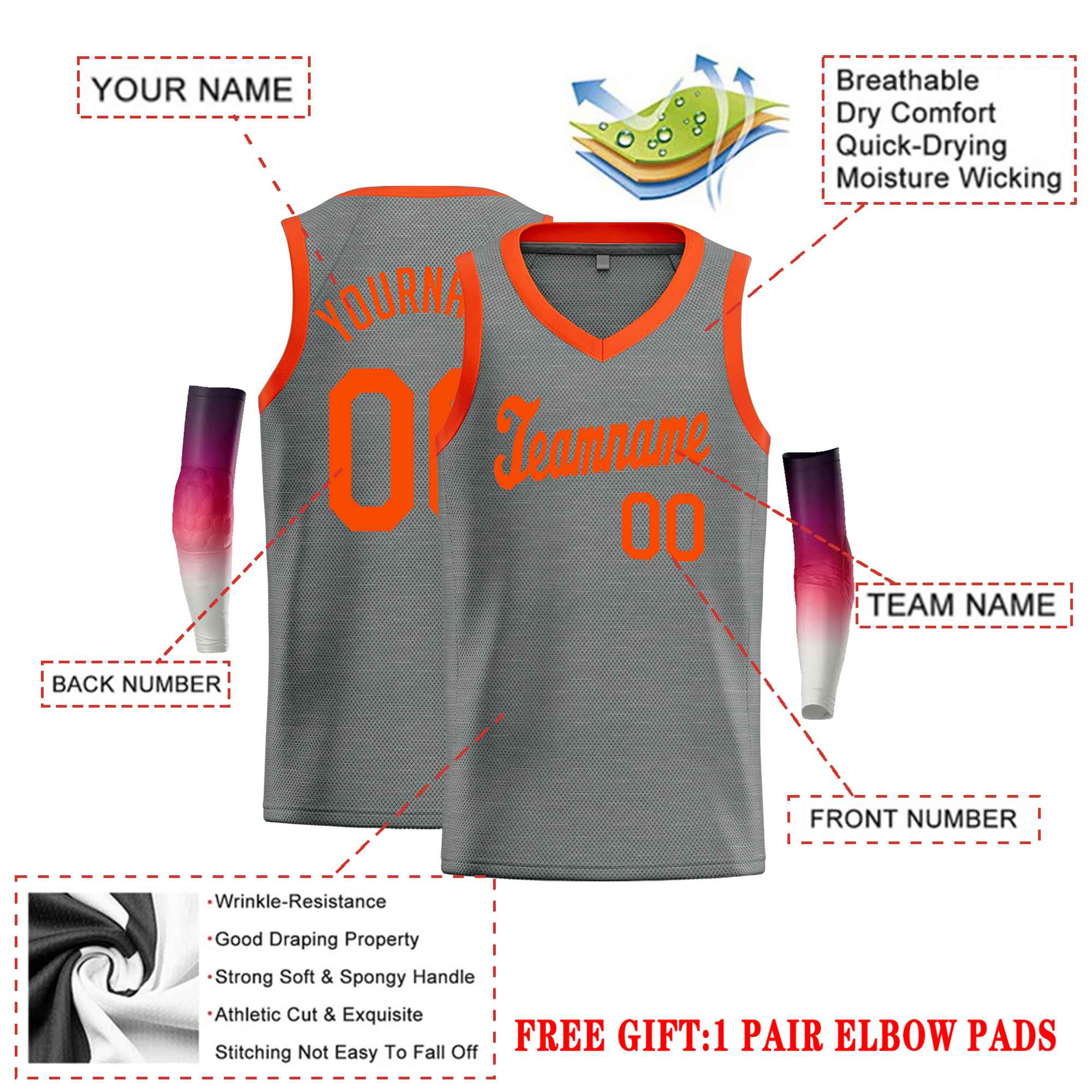 Custom Dark Gray Orange Classic Tops Basketball Jersey