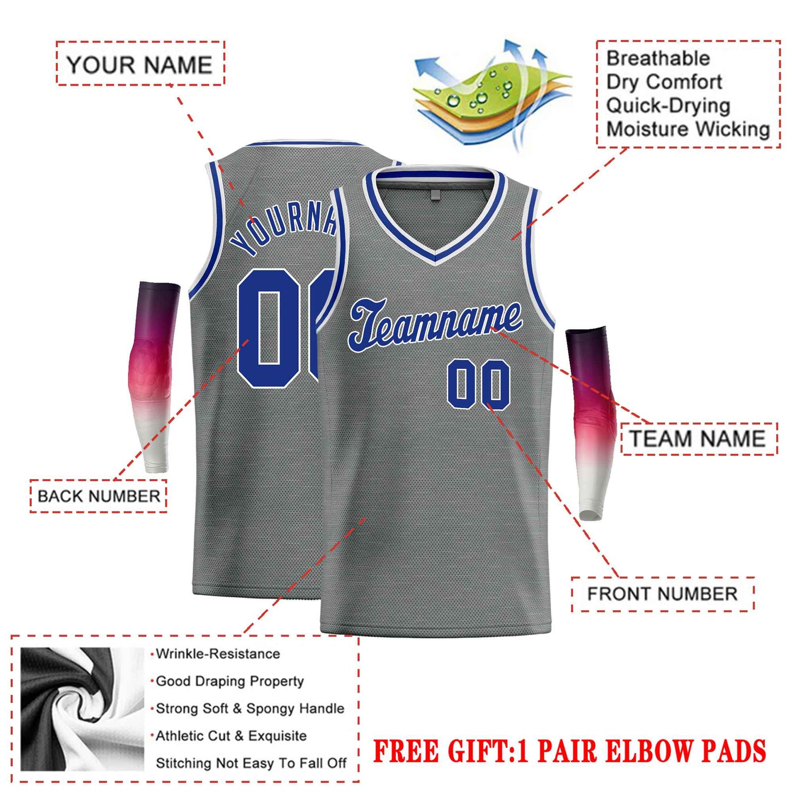 Custom Dark Gray Royal-1 Classic Tops Basketball Jersey